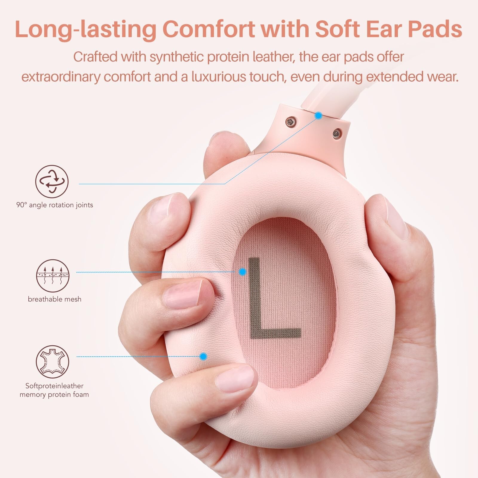 TOZO HT2 Over Ear Headphones ANC Hi-Res Audio Headset, Pink (Renew)