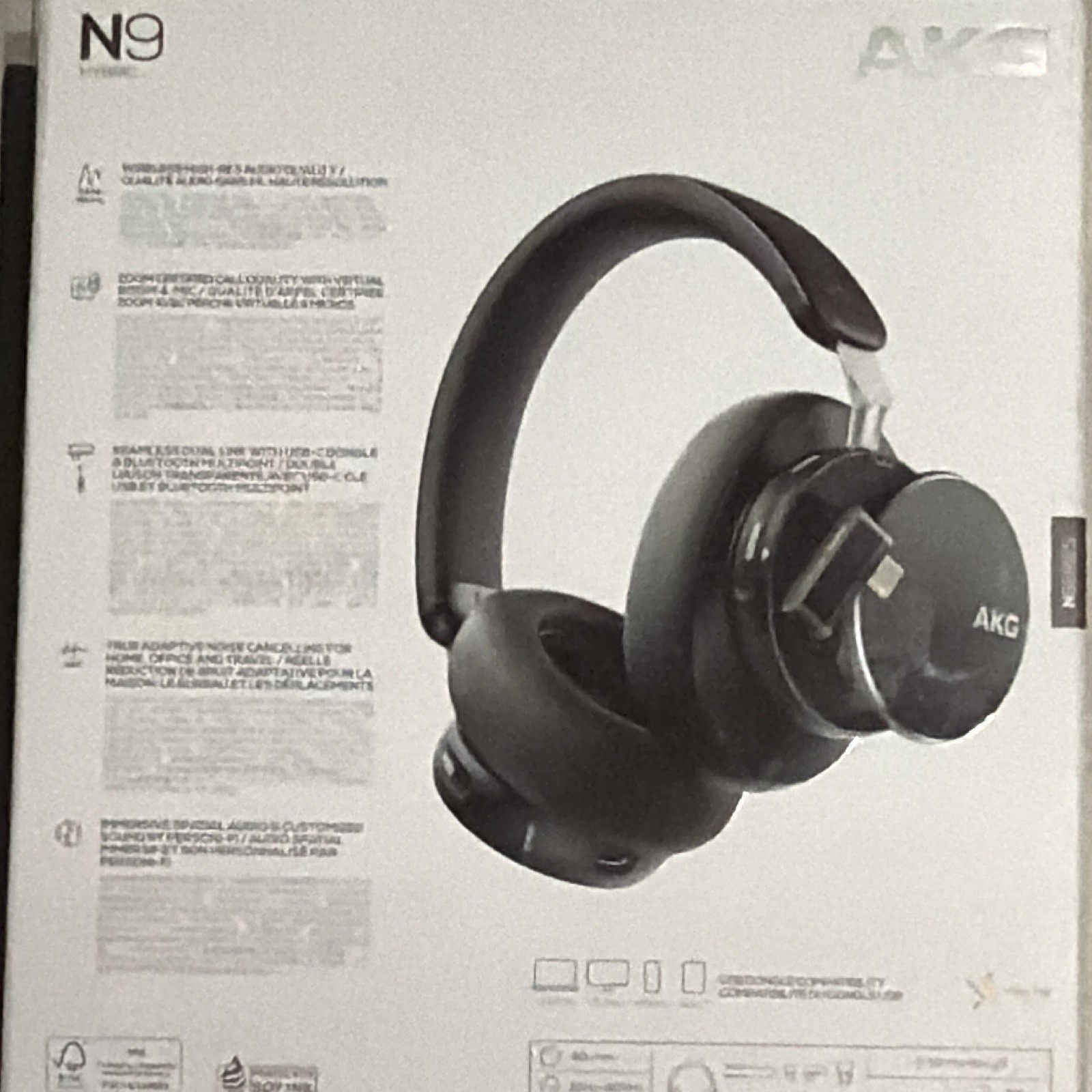AKG N9 Wireless Bluetooth Over-Ear Headphones w/ Noise Cancellation Black