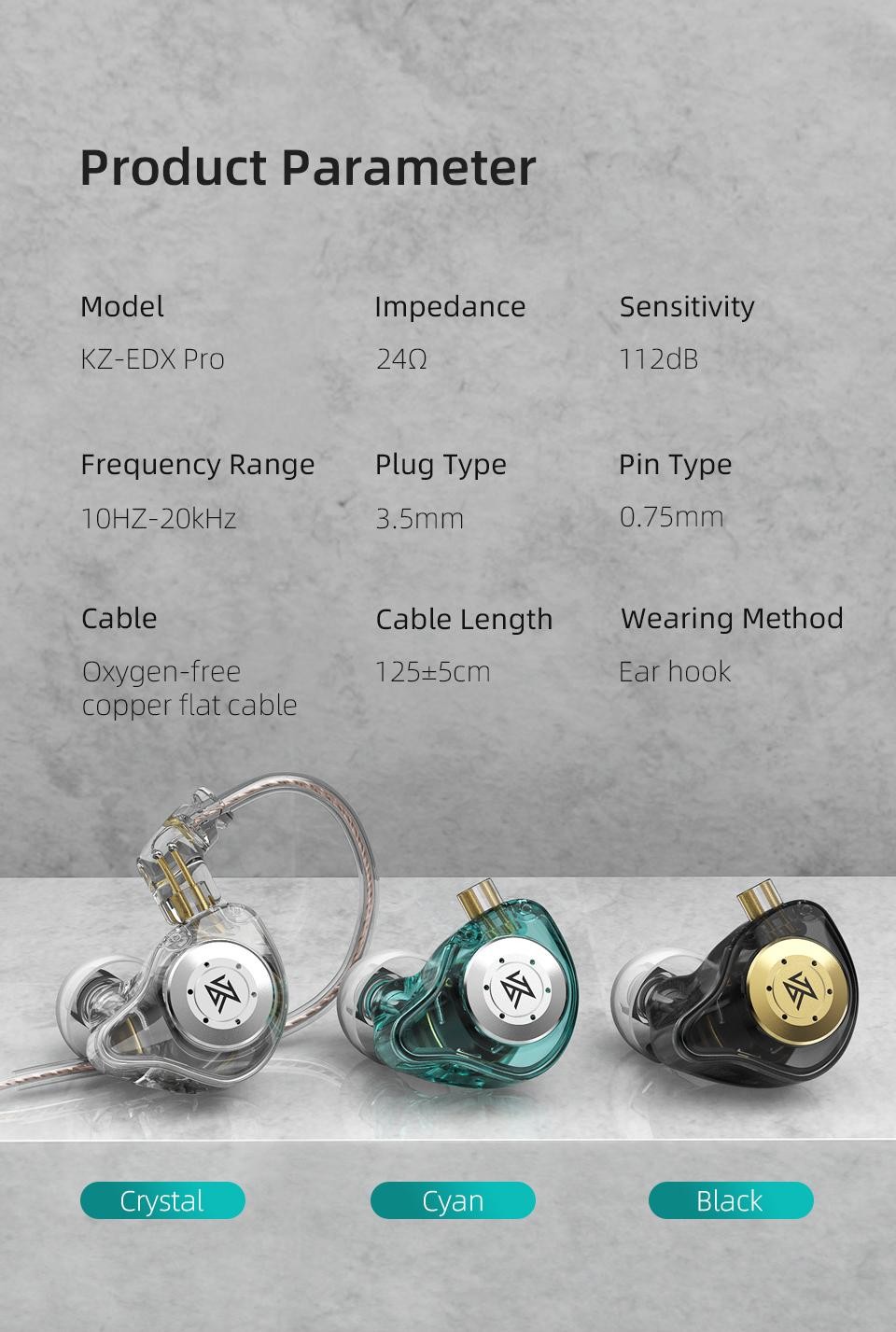 Kz Edx Pro Earphones Dynamic in Ear Monitor Hifi Wired Headphones Bass Stereo Ga