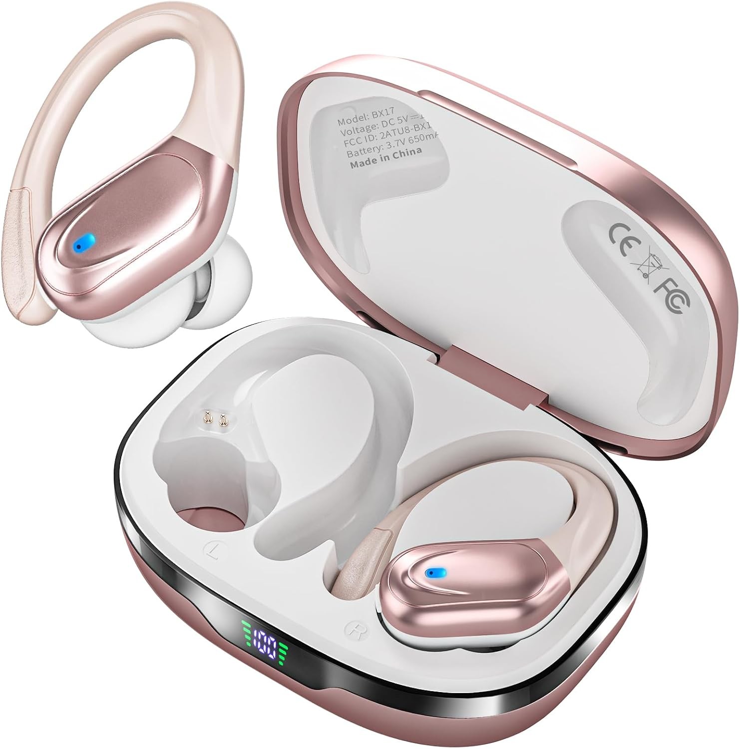 Wireless Bluetooth Earbuds Sports Headphones 80Hrs Playtime IPX7 Waterproof Rose