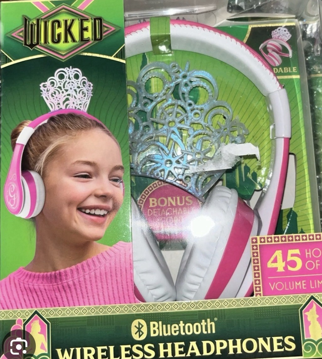 Wicked Bluetooth Wireless Headphones For Kids Pink/White With Crown & Bonus Deta