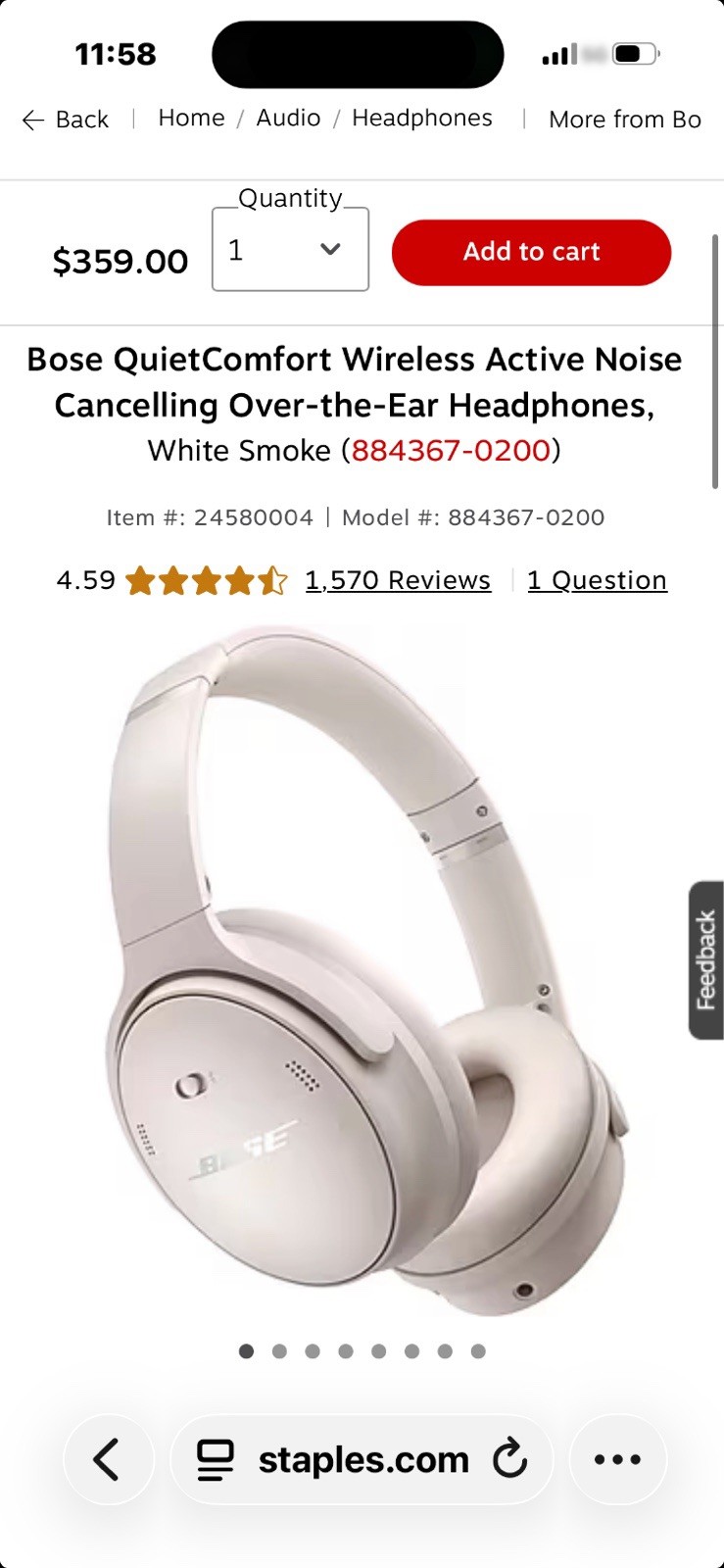 NEW Bose – QuietComfort Ultra Wireless Noise Canceling Over-the-Ear -White Smoke