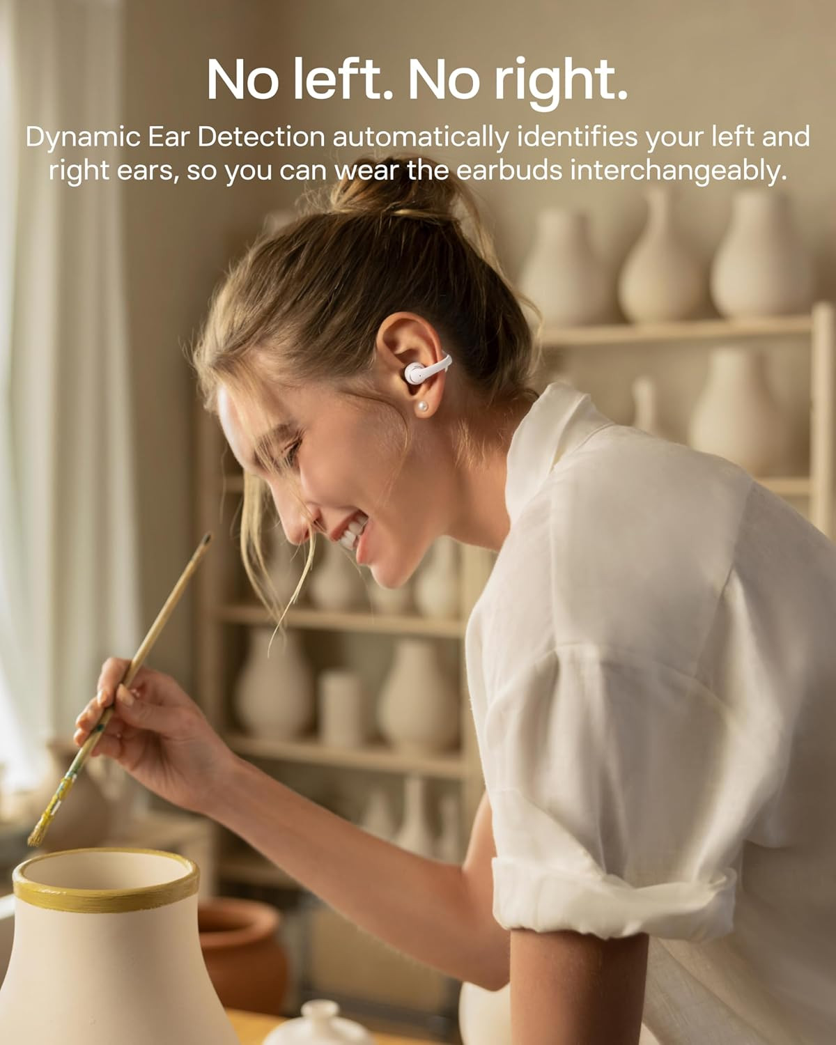 SHOKZ Opendots 2 Open-Ear Clip-On Earbuds, White, Dolby Audio, 3 Mics | IP57; Bl