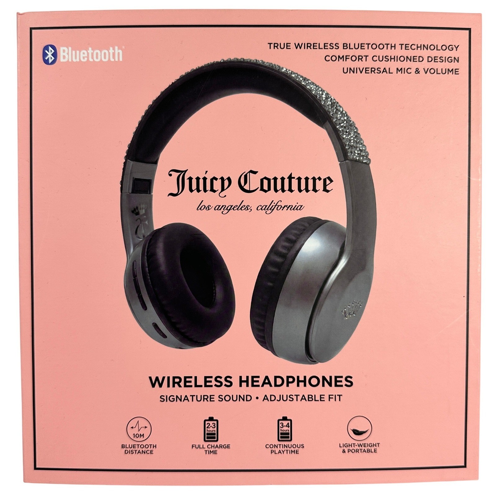 Juicy Couture Iridescent Silver Rhinestone Wireless Bluetooth Headphones NIB