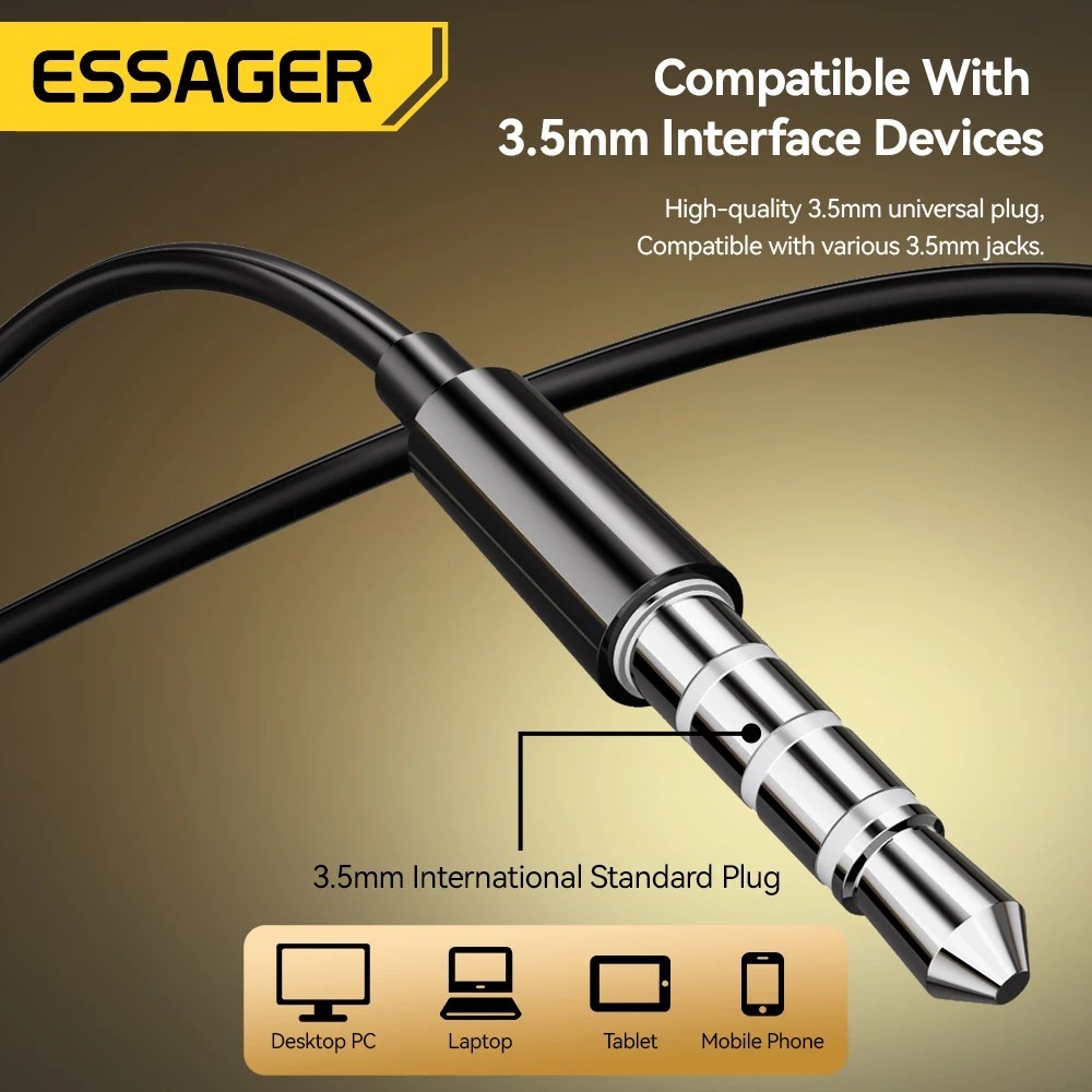 Essager 3.5mm Wired Earphones In-Ear Headset with Microphone Stereo Headphones
