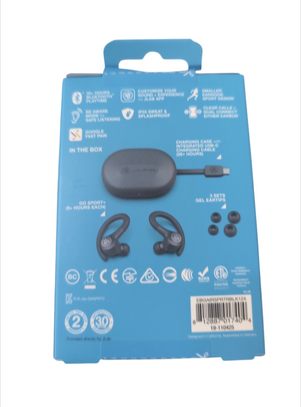 JLab GO Sport+ True Wireless Earbuds, Gym & Work Out Running Headphones Black