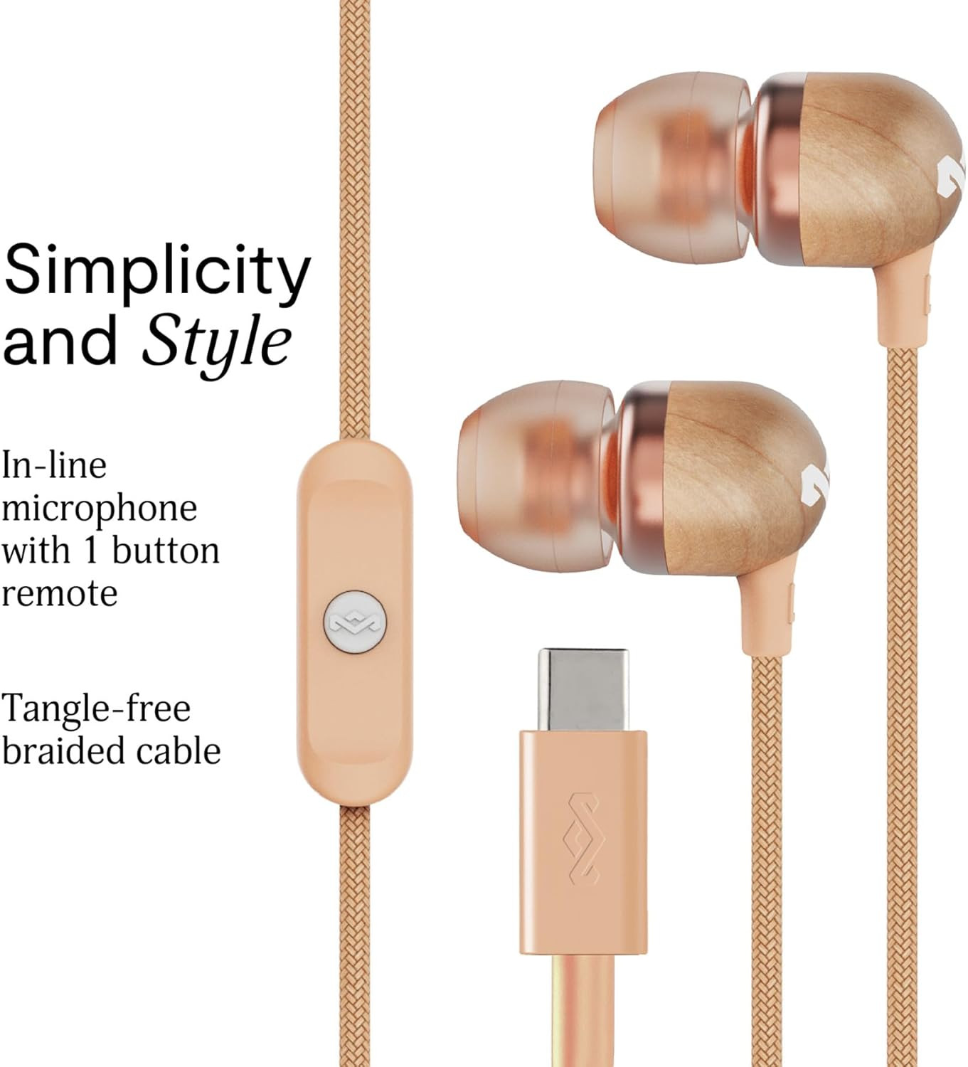 House of Marley Smile Jamaica USB-C Wired Earbuds with Microphone, In-Ear Headph