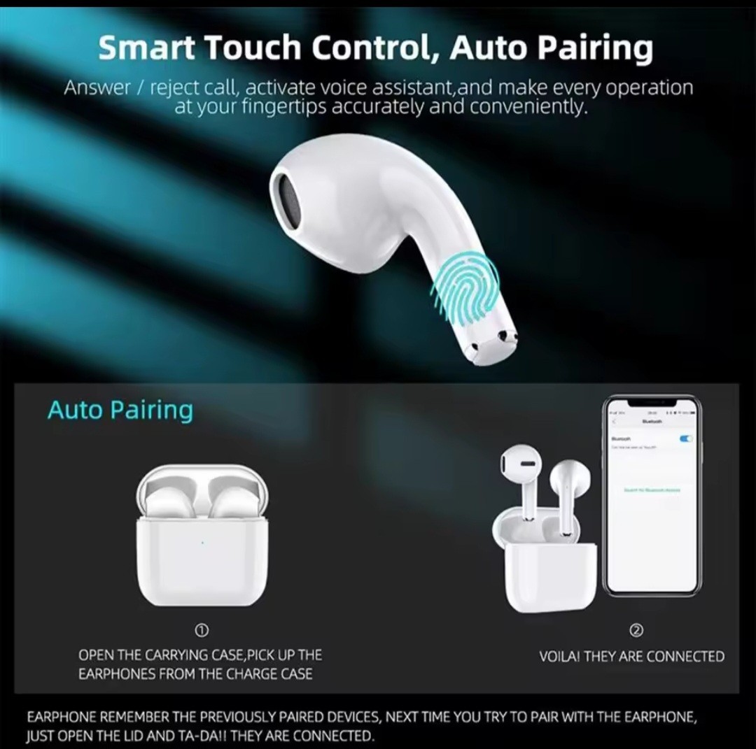 Wireless Bluetooth 5.3 Earbuds, Touch Control, 9mm Driver, White