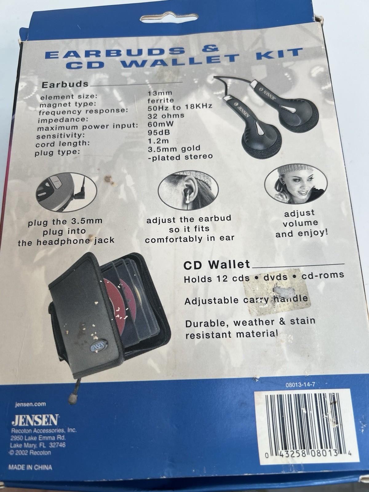 Jensen JB5 Digital Audio Stereo Earbuds + CD Wallet Recoton Corp. Sealed