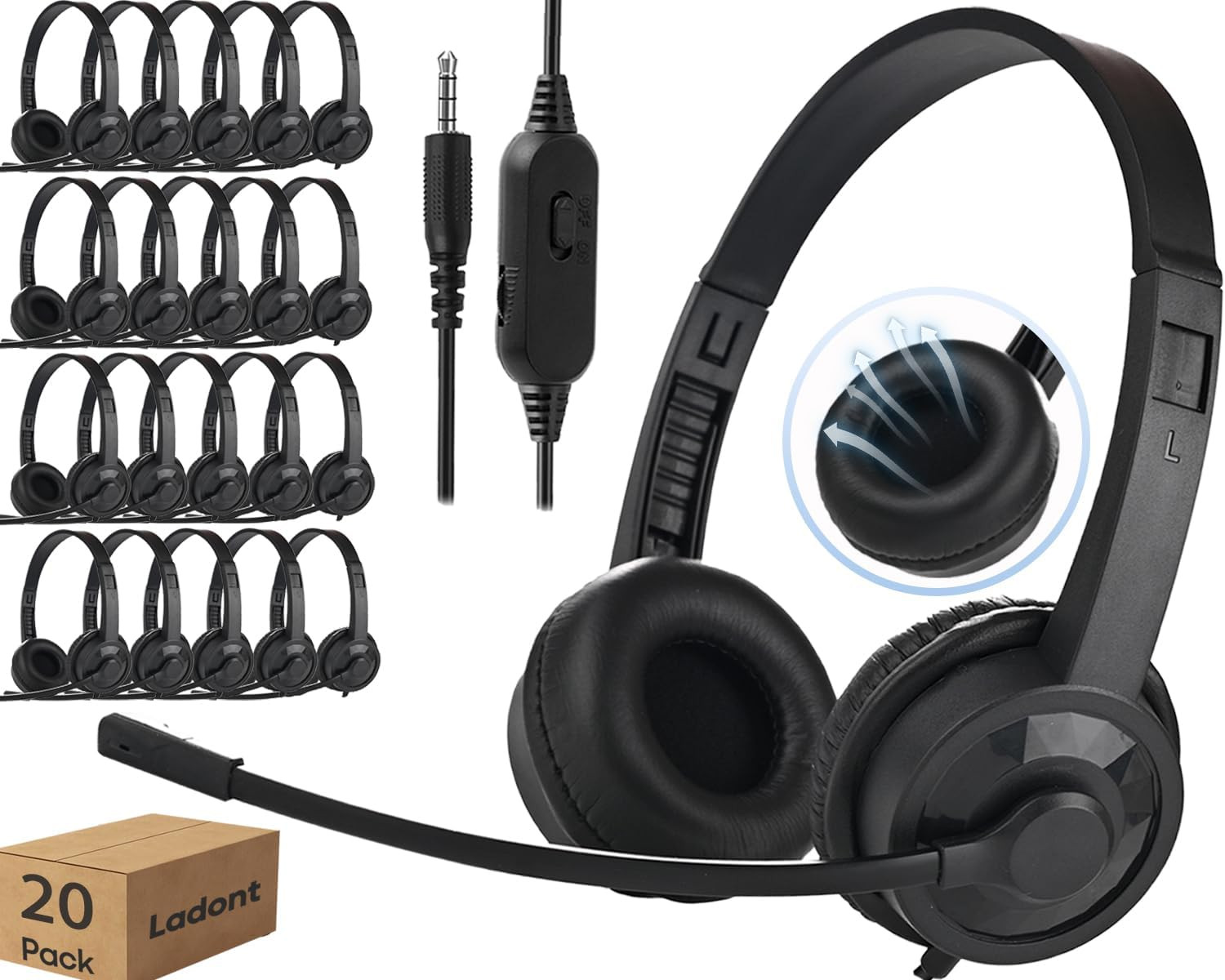 Classroom Kids Headphones with Mic – 20 Pack, 6Ft Durable Wired Headset