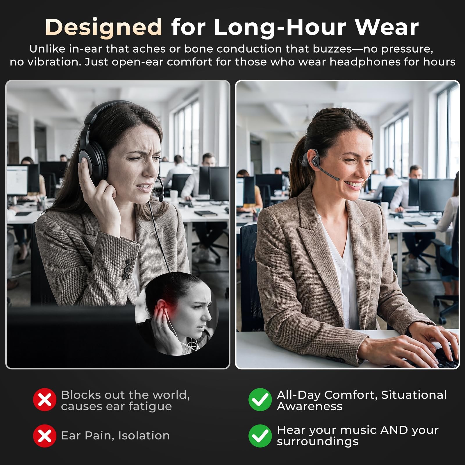 Air Conduction Open Ear Headphones with Mic, AI Noise Cancelling Bluetooth He…