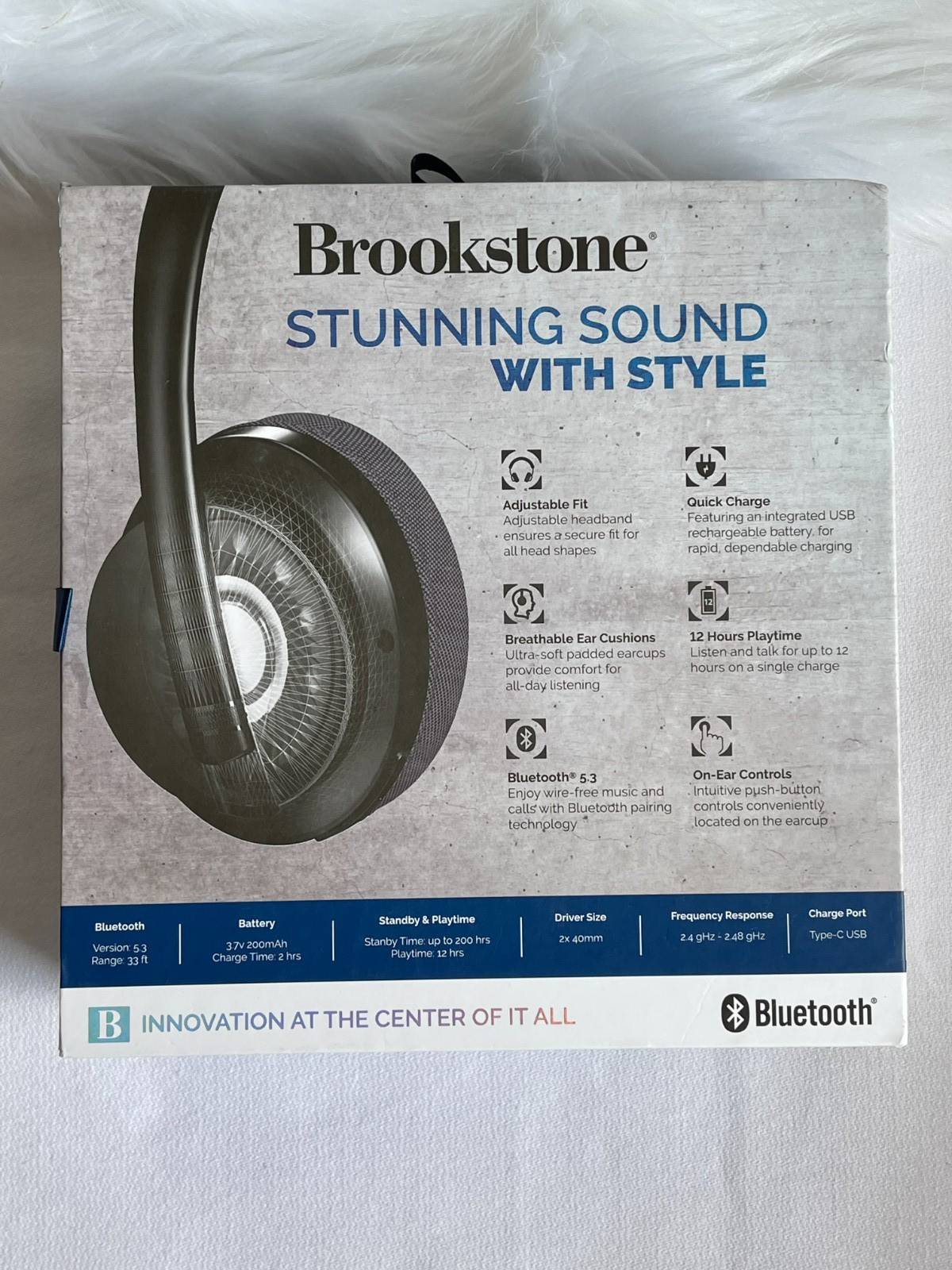 NIB Brookstone Sleek Wireless Bluetooth Noise Isolating Headphones Quick Charge