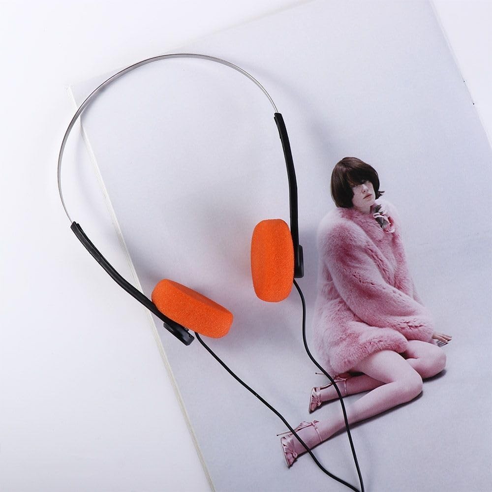 Retro On Ear Headphones Wired Stereo Lightweight Portable Adjustable Orange