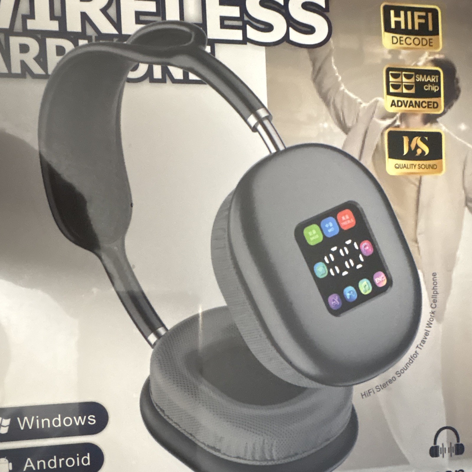 Bluetooth Wireless Over-Ear Headphones ANC Noise Canceling Mic 40mm Black Gray