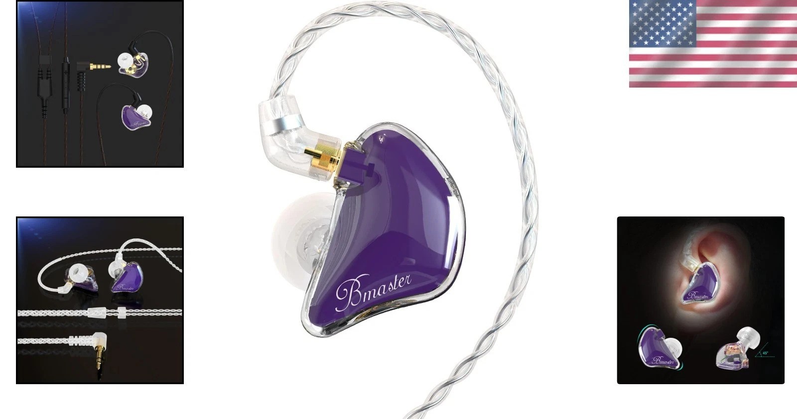 Bmaster Triple Driver IEM Purple Hifi Stereo Sound Isolation Detachable MMCX …