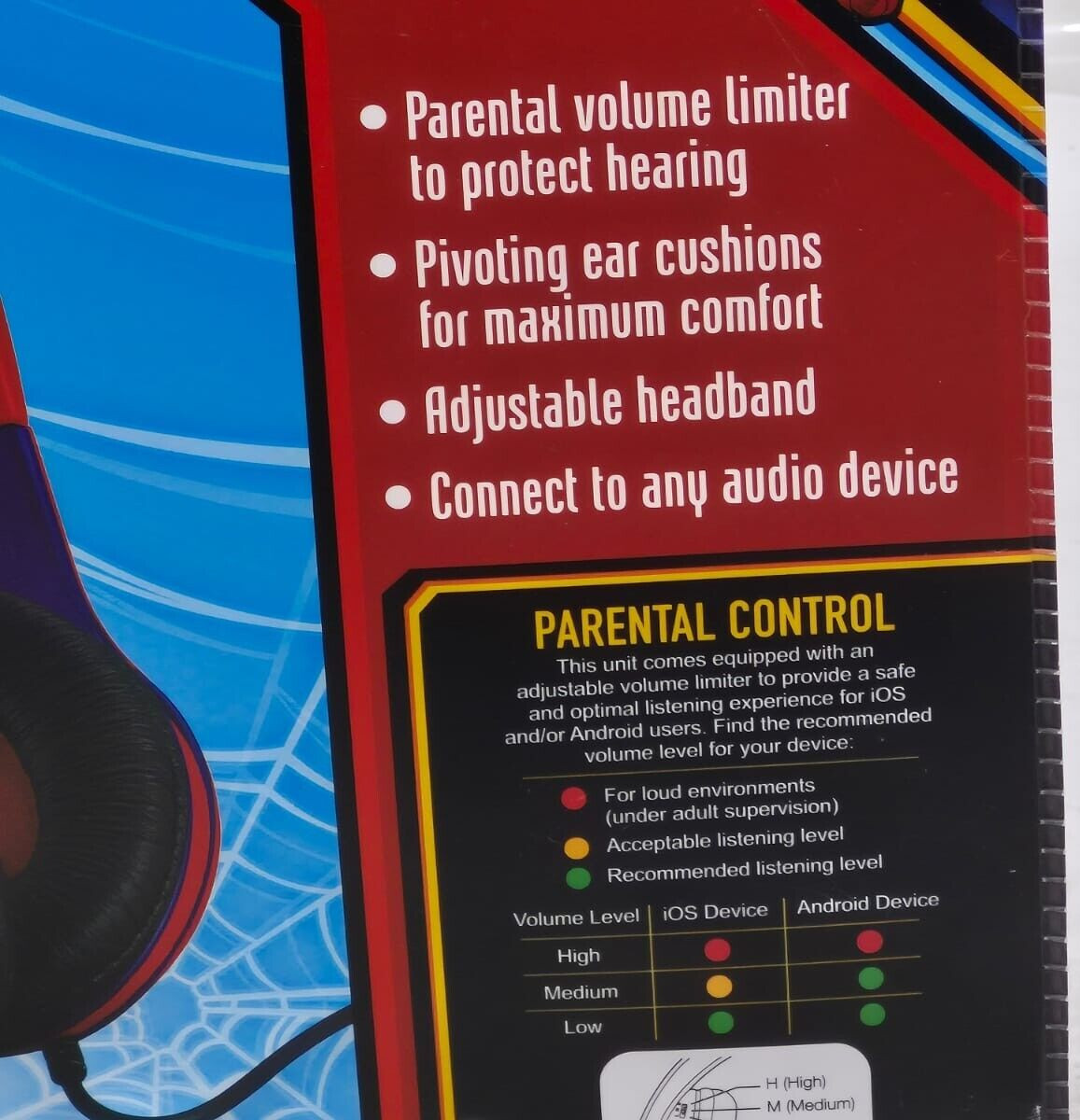 Marvel SpiderMan Wired Headphones Adjustable Headband Parental Volume Limiter