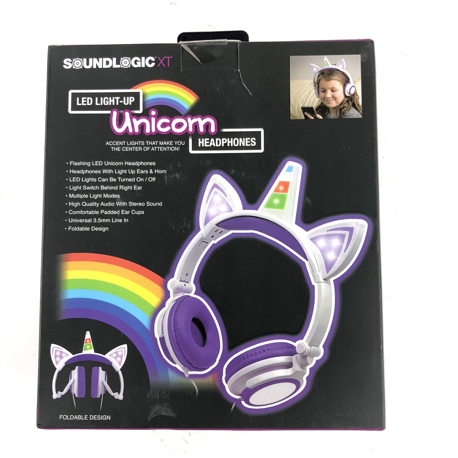 Soundlogic XT LED Light-Up Unicorn Headphones Foldable Design NIB