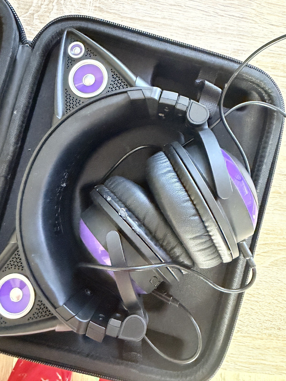 New, Purple Cat-Ear Headphones Original Black Zipper Bag Headphone Jack Xbox PC