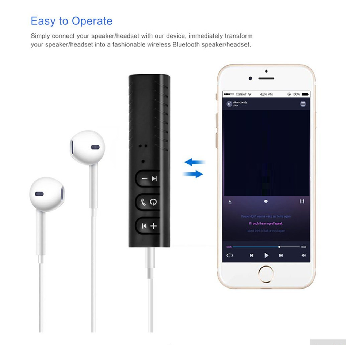 Bluetooth 4.2 3.5mm AUX Wireless Audio Receiver Adapter for Earbuds & Headphones
