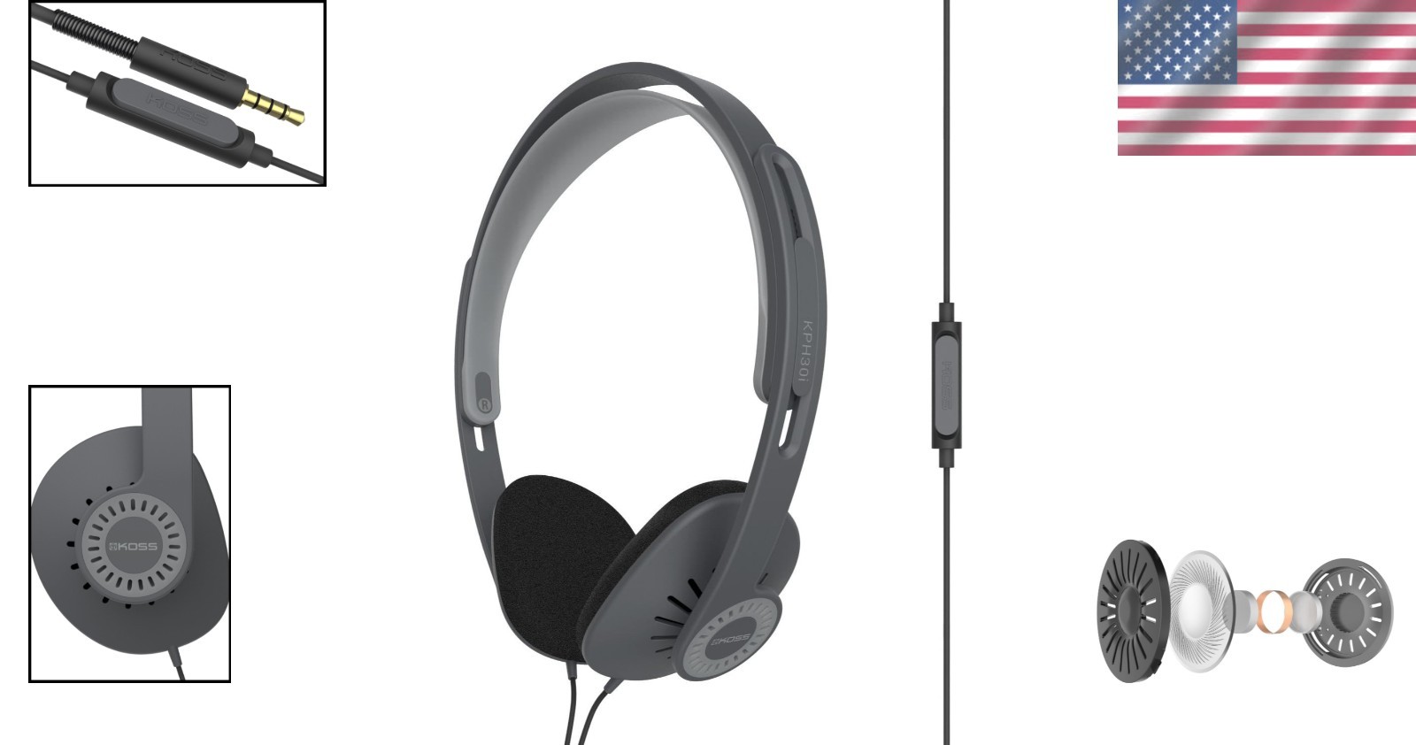 Dark Grey On-Ear Headphones with In-Line Microphone – Perfect for Everyday Use