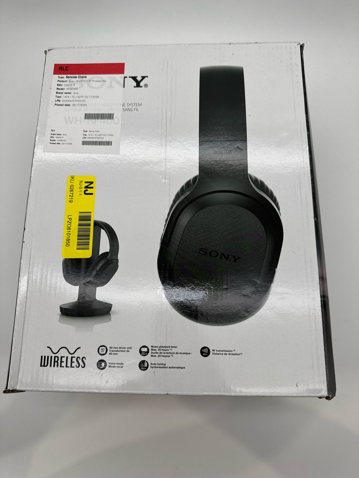 Sony WH-RF400 Wireless Over-Ear Home Theater Headphones 20hr 150ft RF Black