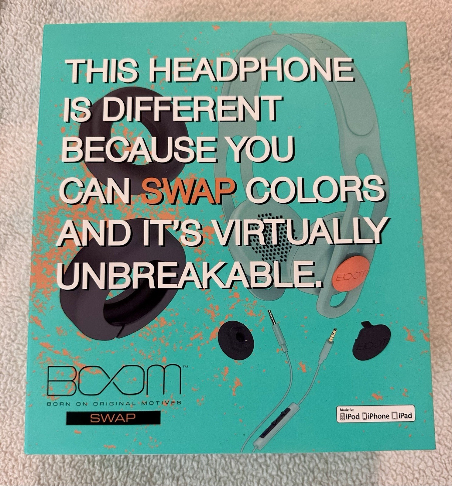 BOOM Swap Green Mint On-Ear Headphones 40mm 3.5mm 1.2m Water/Shock Res