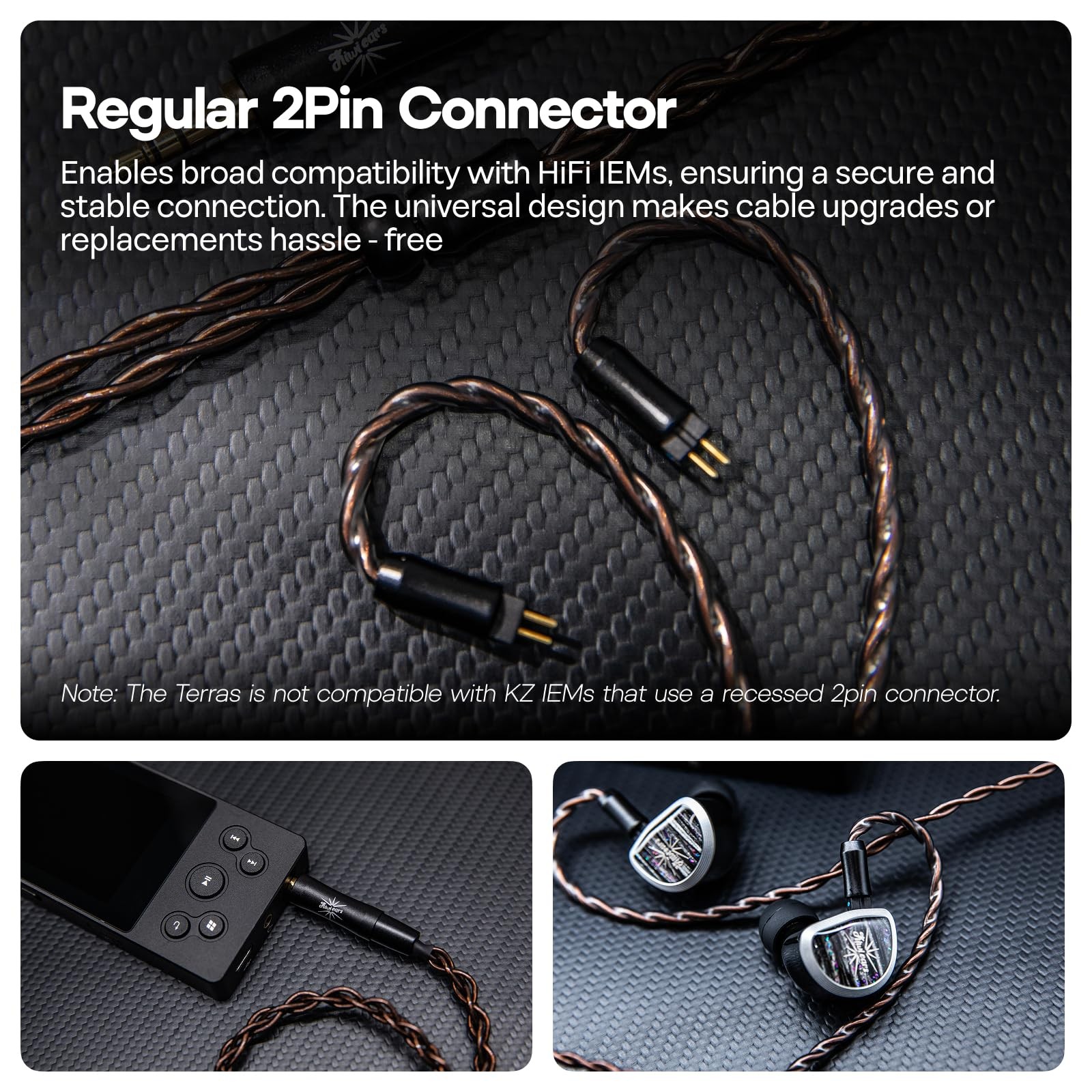 Kiwi Ears Terras IEM Cable,4N Single Crystal Copper 32AWG 4-Core in Ear Monit…