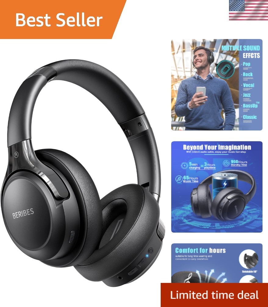 HiFi Stereo Bluetooth Headphones – 65H Playtime & Immersive Sound Experience