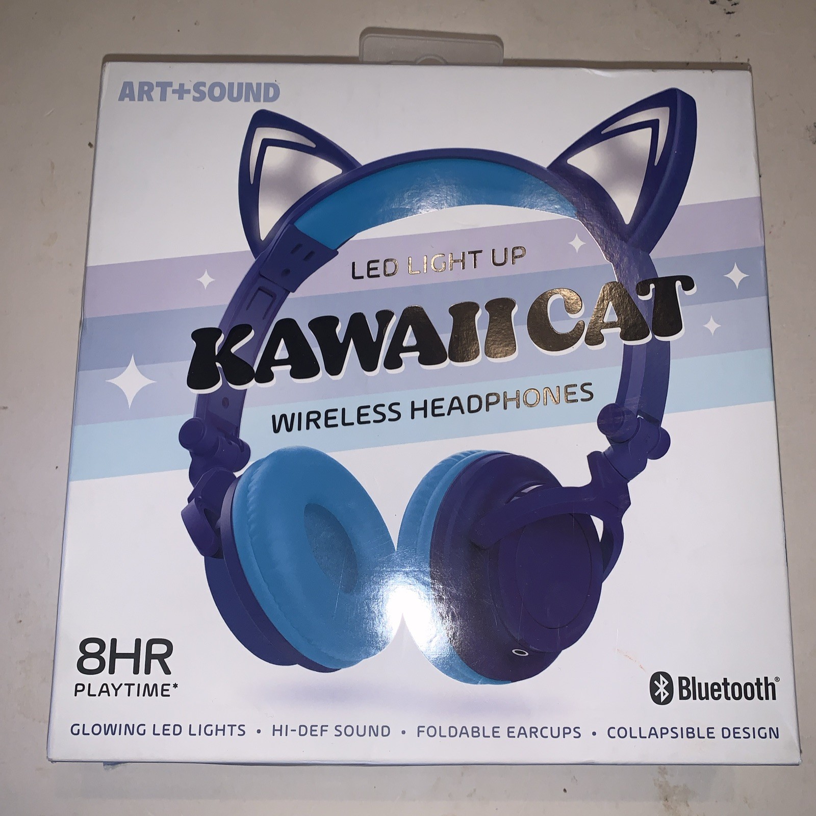 ART+SOUND Kawaii Cat LED Bluetooth Wireless Wired Kids Headphones Blue D5