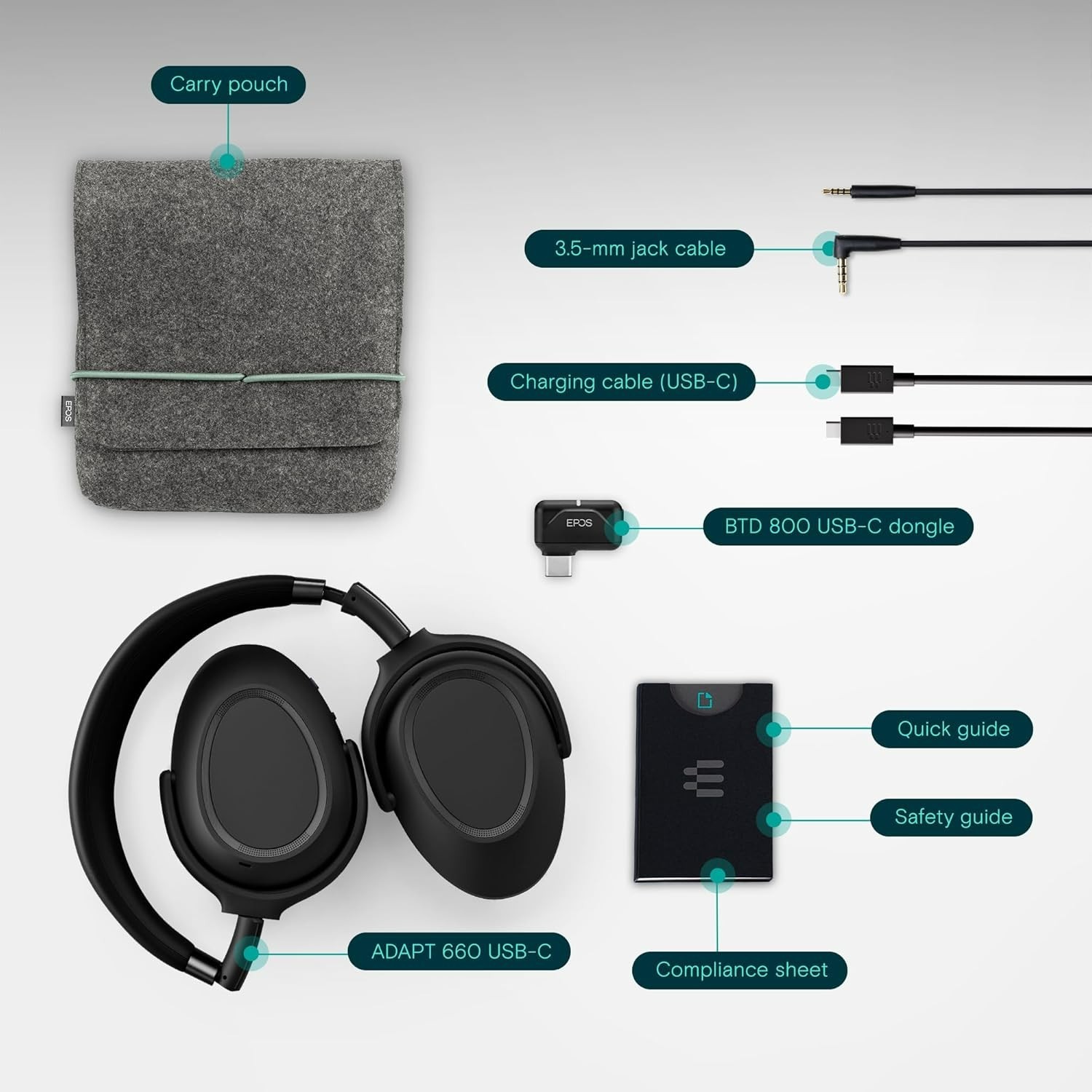 EPOS Adapt 660 USB-C (1001373) Premium Wireless ANC Headset with EPOS BrainAdapt