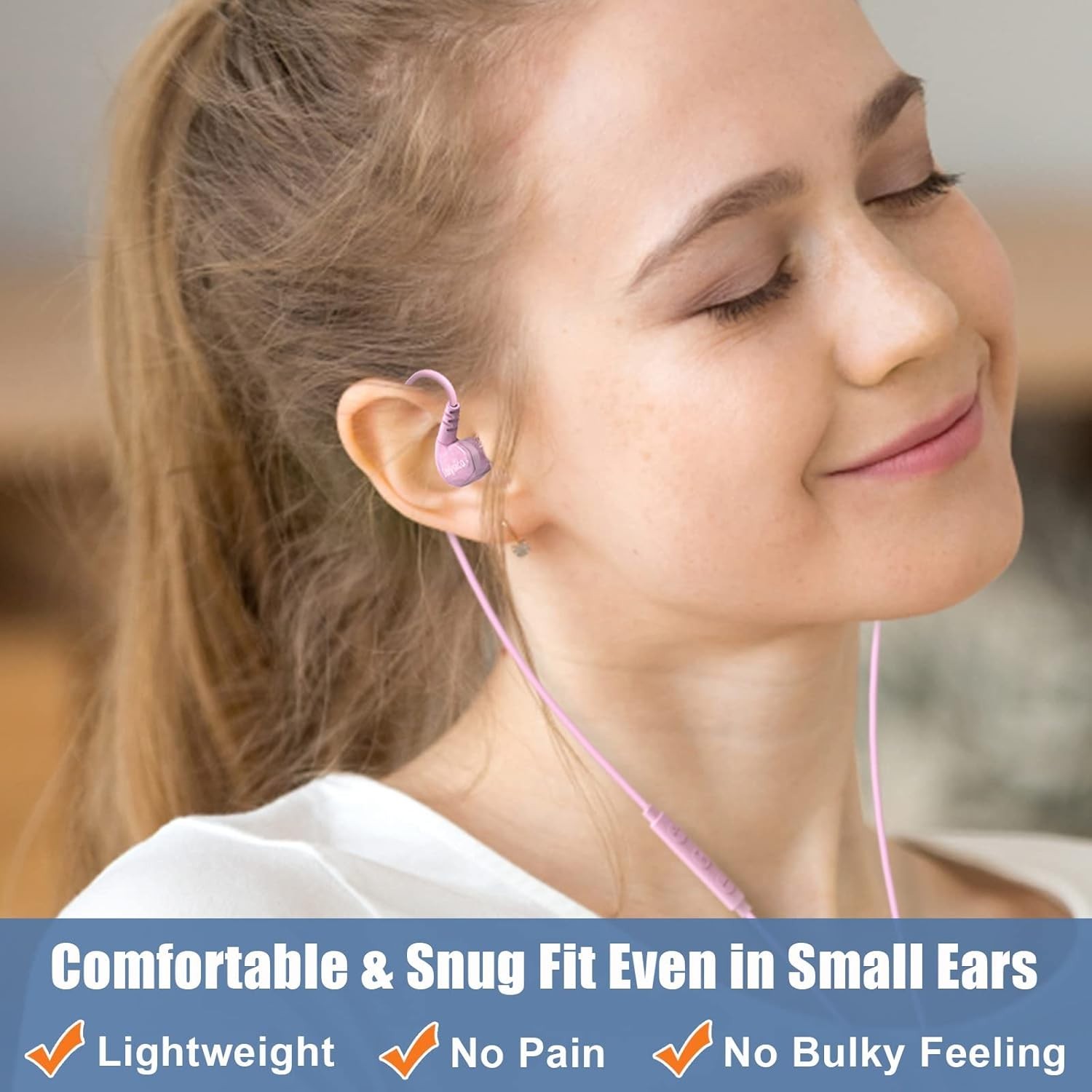 Comfortable Wired Sport Headphones for Kids & Women – Noise Isolating Pink Ea…