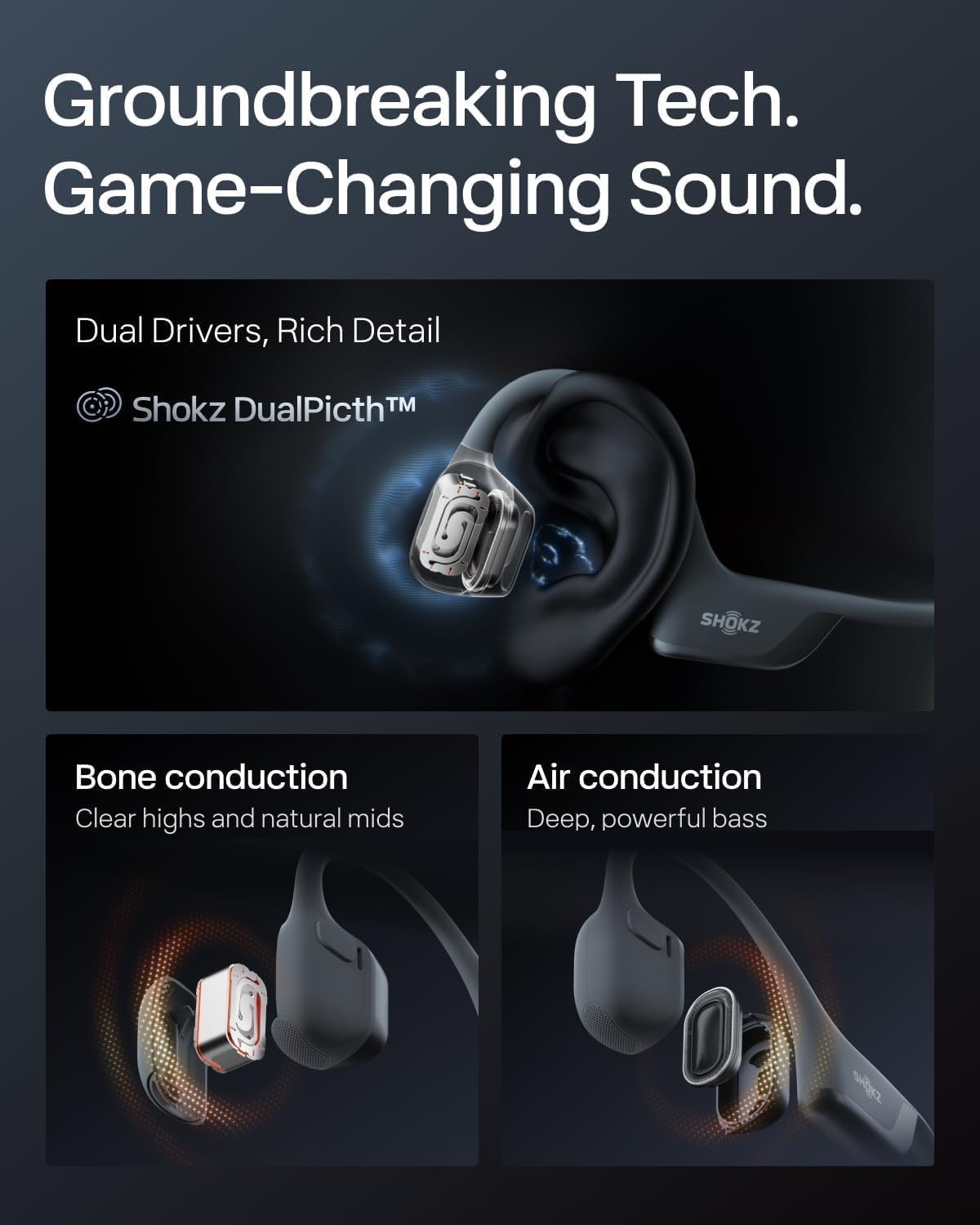 SHOKZ OpenRun Pro 2 Open-Ear, Bone Conduction Sport Headphones – Black (S820)™