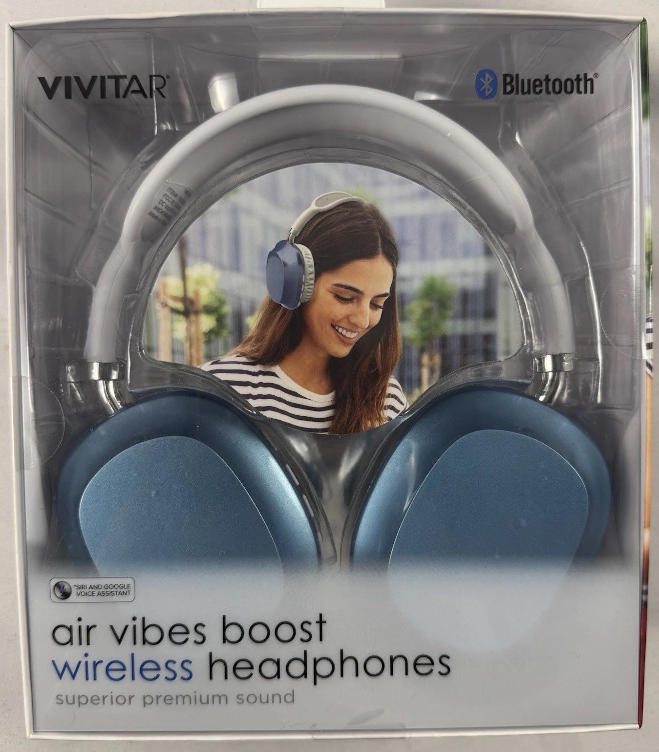 Vivitar Air Vibes Boost Wireless Bluetooth Over-Ear Headphones Blue & White