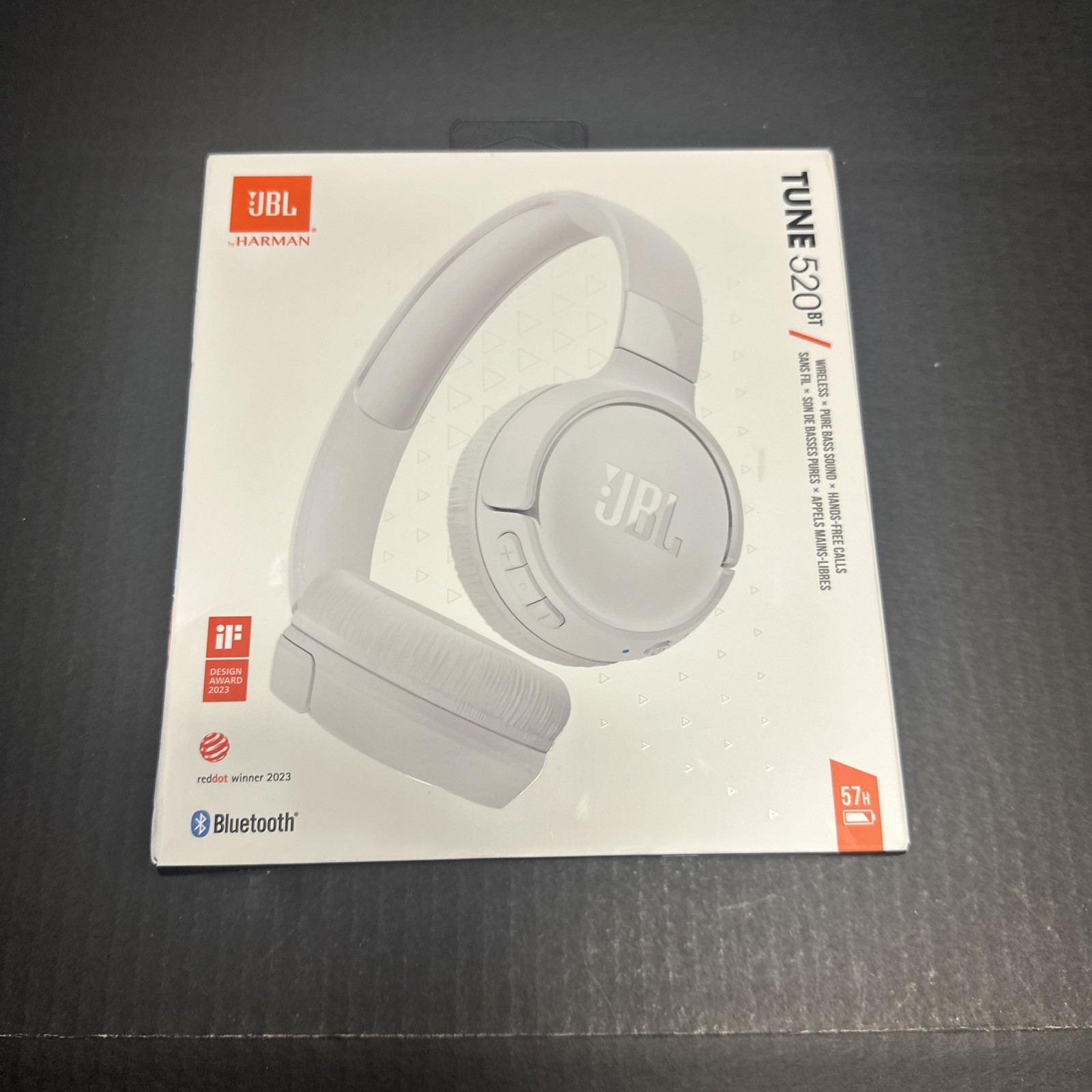 JBL Tune 520BT Wireless Bluetooth Headphones Pure Bass, 57 HR, White B117
