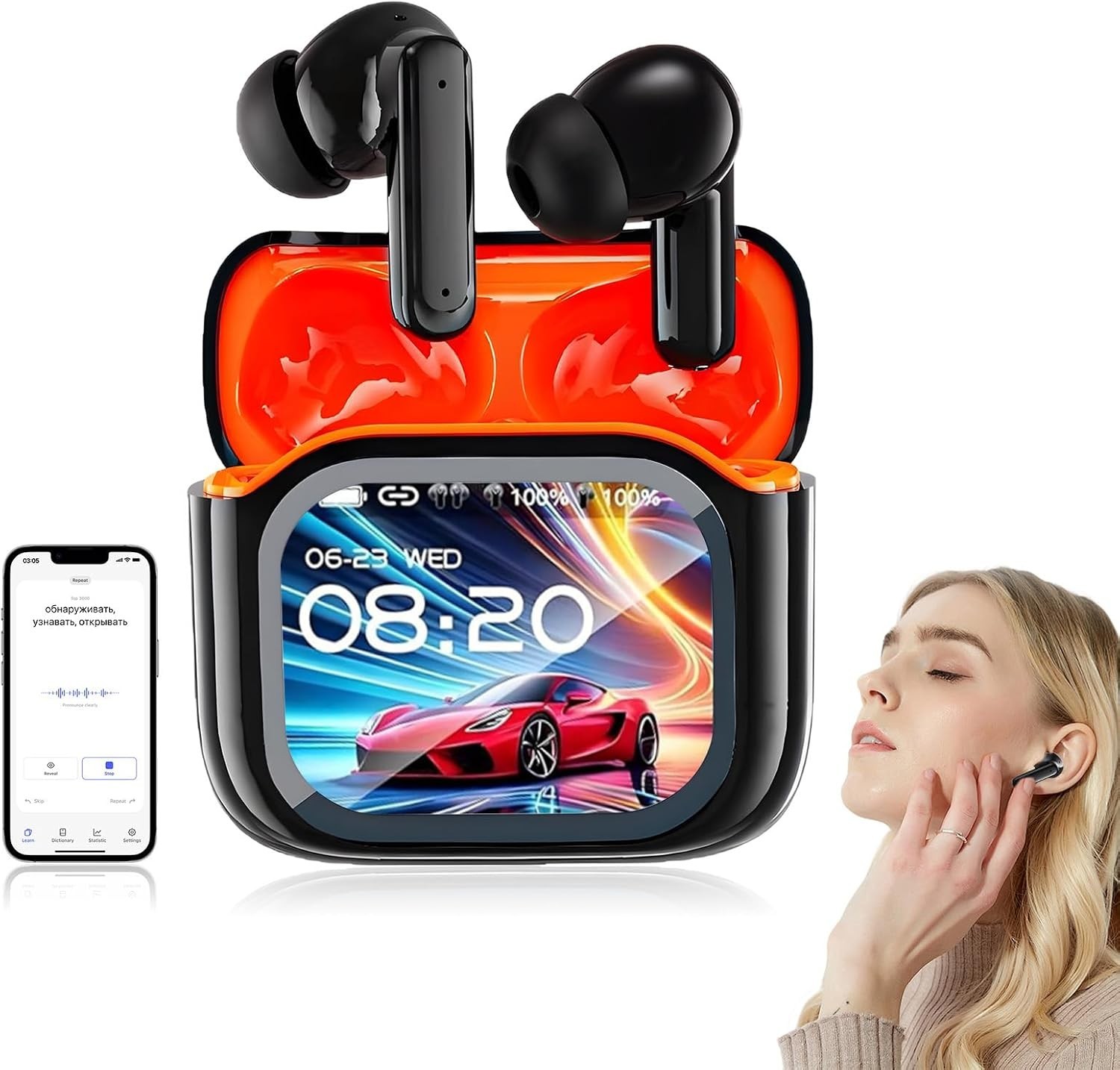 HTC NE20 Bluetooth 6.0 Earphones AI Translator Wireless Earbuds LCD Touch New Sp