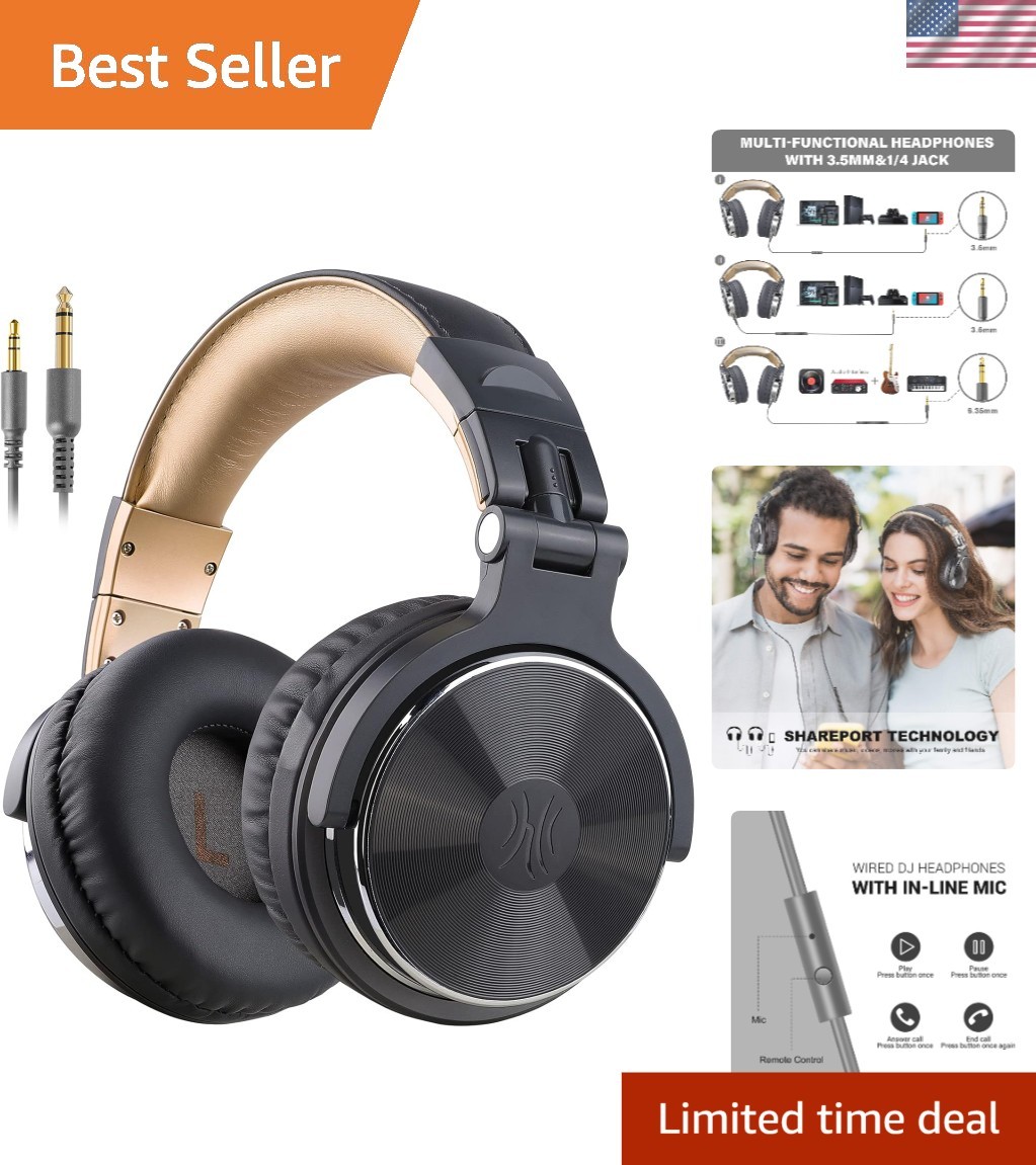 Comfortable Studio Headphones with Detachable Cables & Noise Control – Grey
