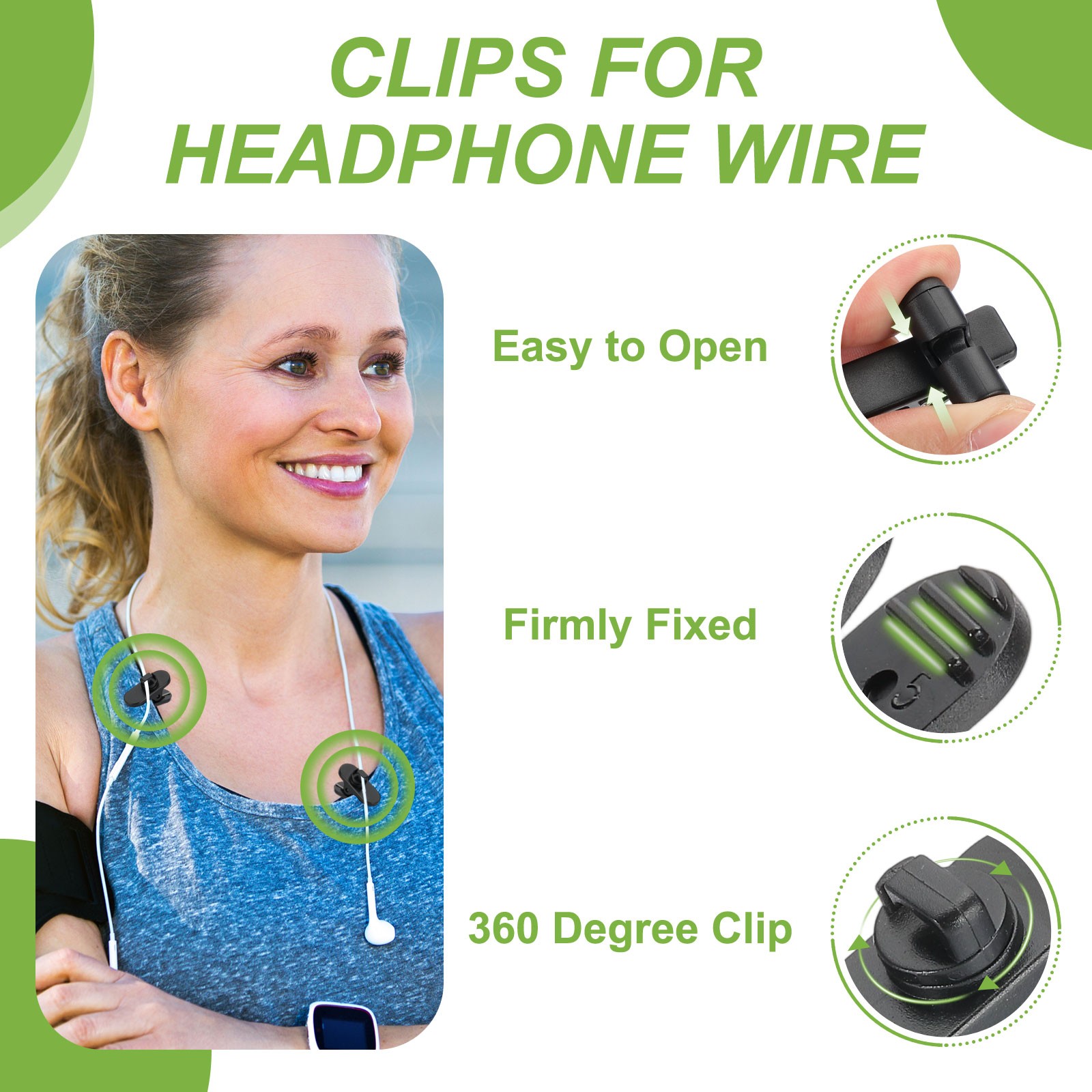 2 Pcs 360 Degree Rotate Headphone Wire Clip 1.65″x0.43″x0.91″ Black
