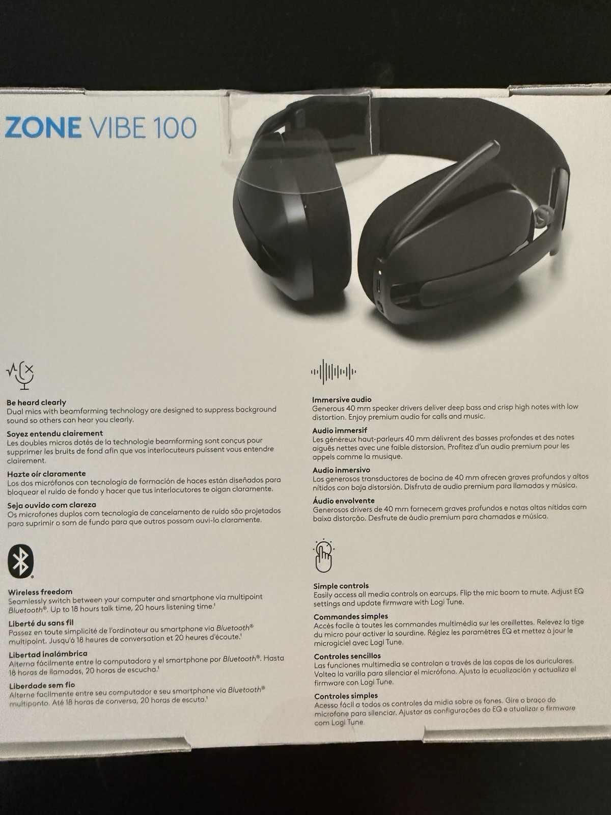 Logitech Zone Vibe 100 Wireless Bluetooth Headphones Noise Cancelling Black