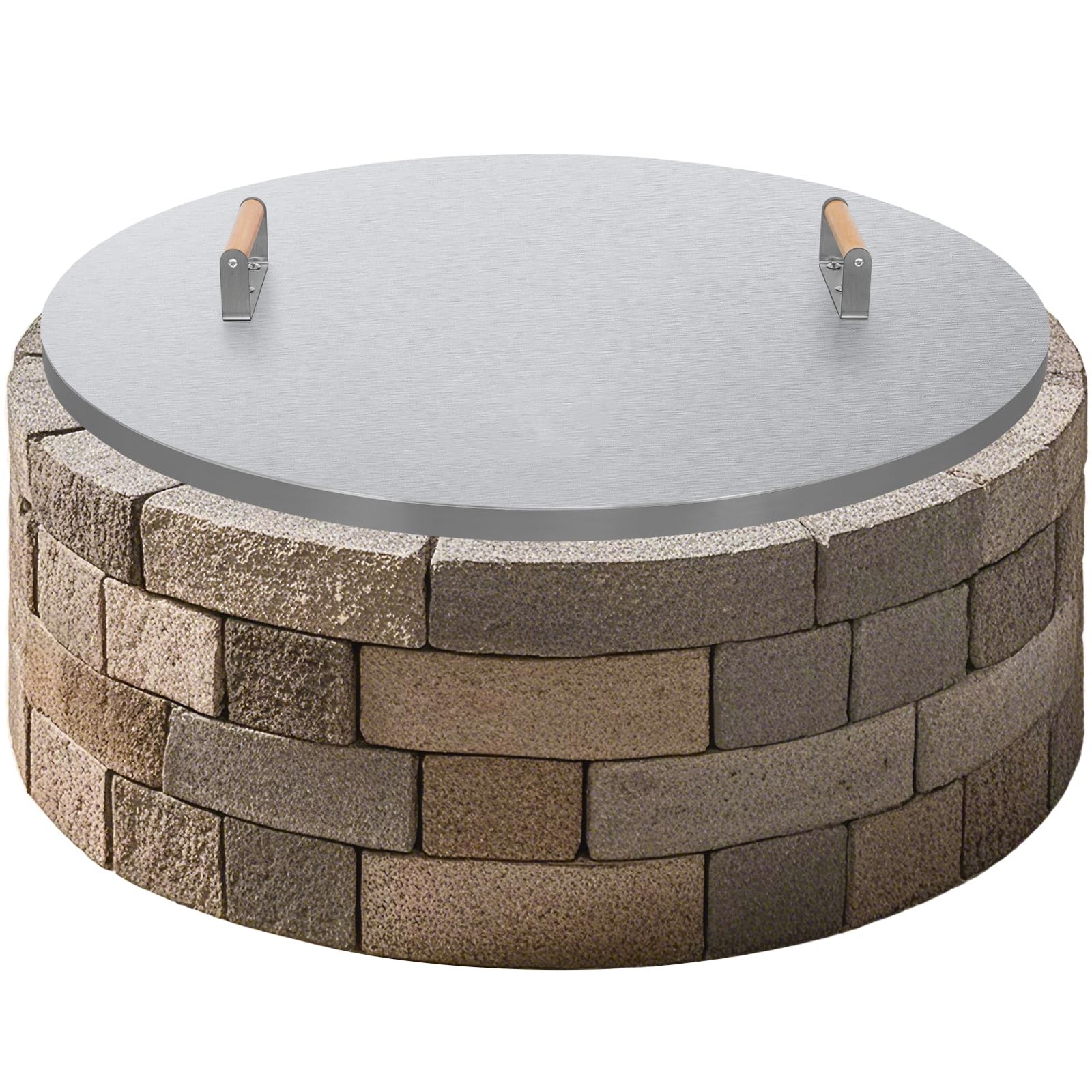 Fire Pit Lid Round 34″ – Stainless Steel Firepits Cover with Wooden Handles f…