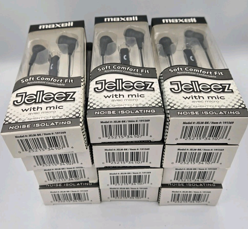 LOT OF 14 Maxell Soft Comfort Fit 191569 Jelleez Black Corded Earbuds Microphone