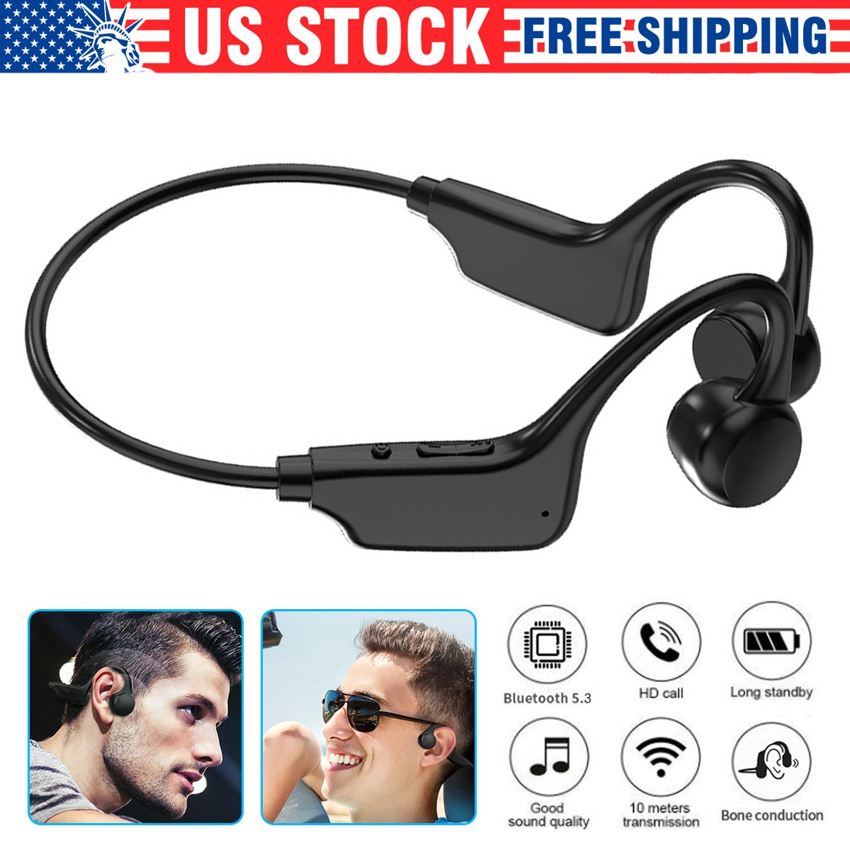 Open-Ear Neckband Bone Conduction Headphones Bluetooth 5.2 Clear Call 8H Battery