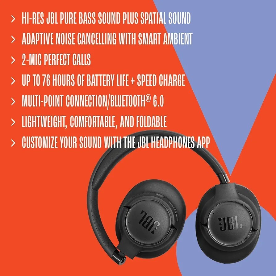 76 Hour JBL TUNE 780NC Wireless Over-Ear Headphones Noise Canceling Black ANC