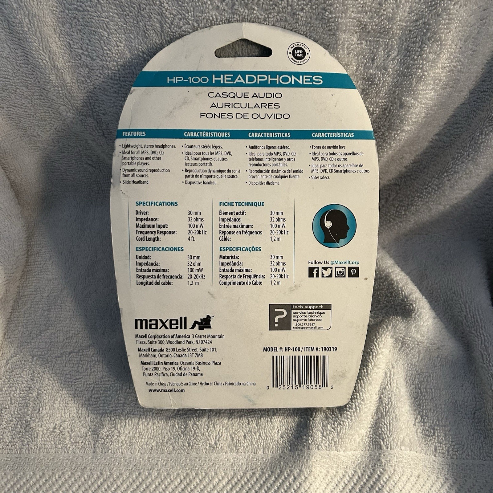 NEW – Maxell Headphones HP-100 Lightweight Adjustable Headband – 3.5mm – 190319