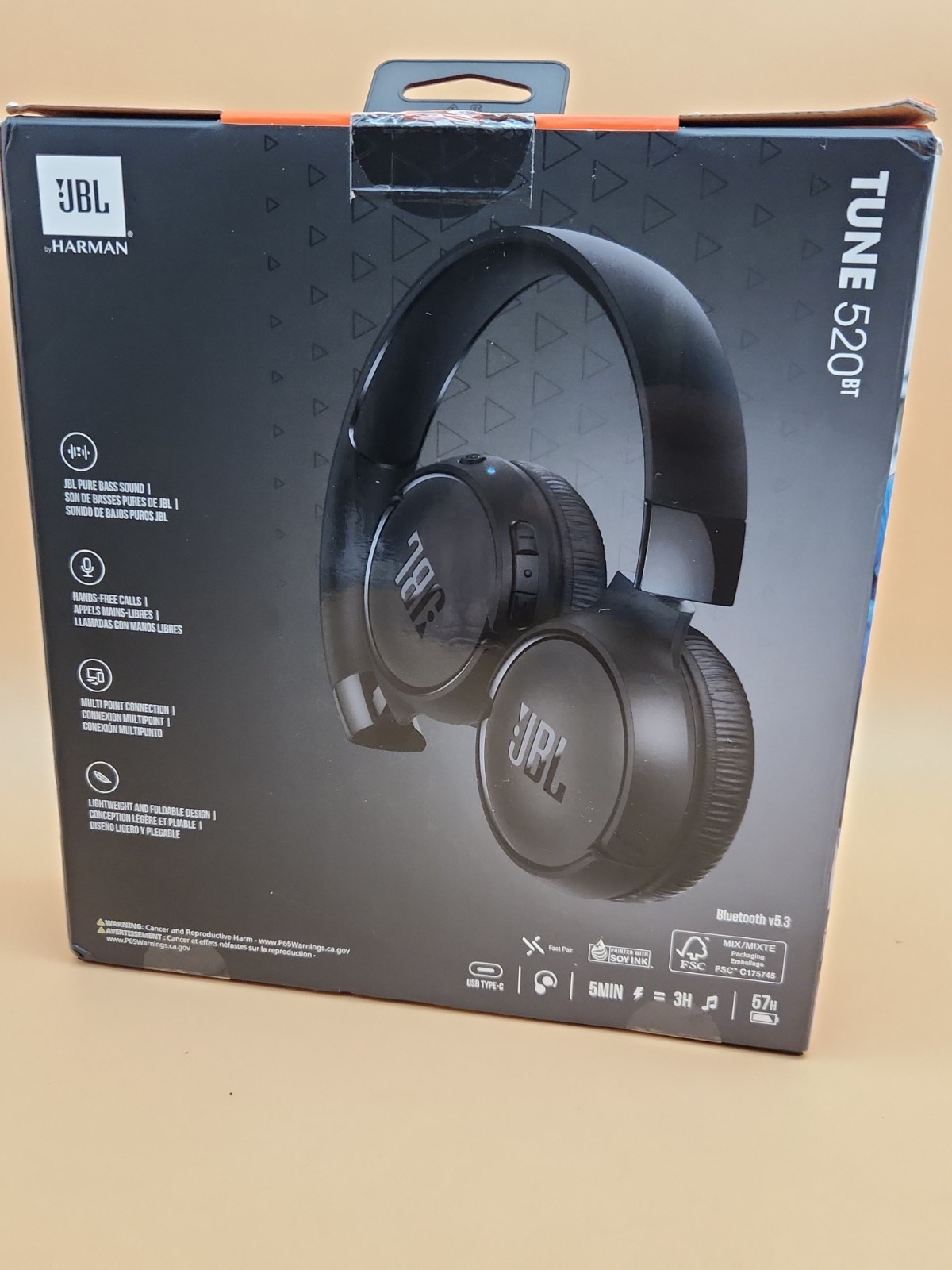 JBL Tune 520BT Wireless On-Ear Headphones – Pure Bass Sound – Brand New
