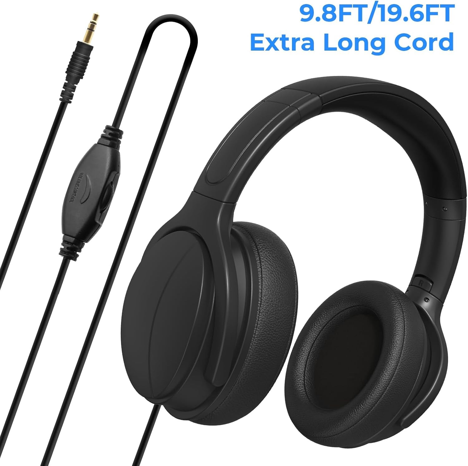 Long Cord 19.6FT Wired Headphones for tv with Volume Control for seniors 3.5mm A
