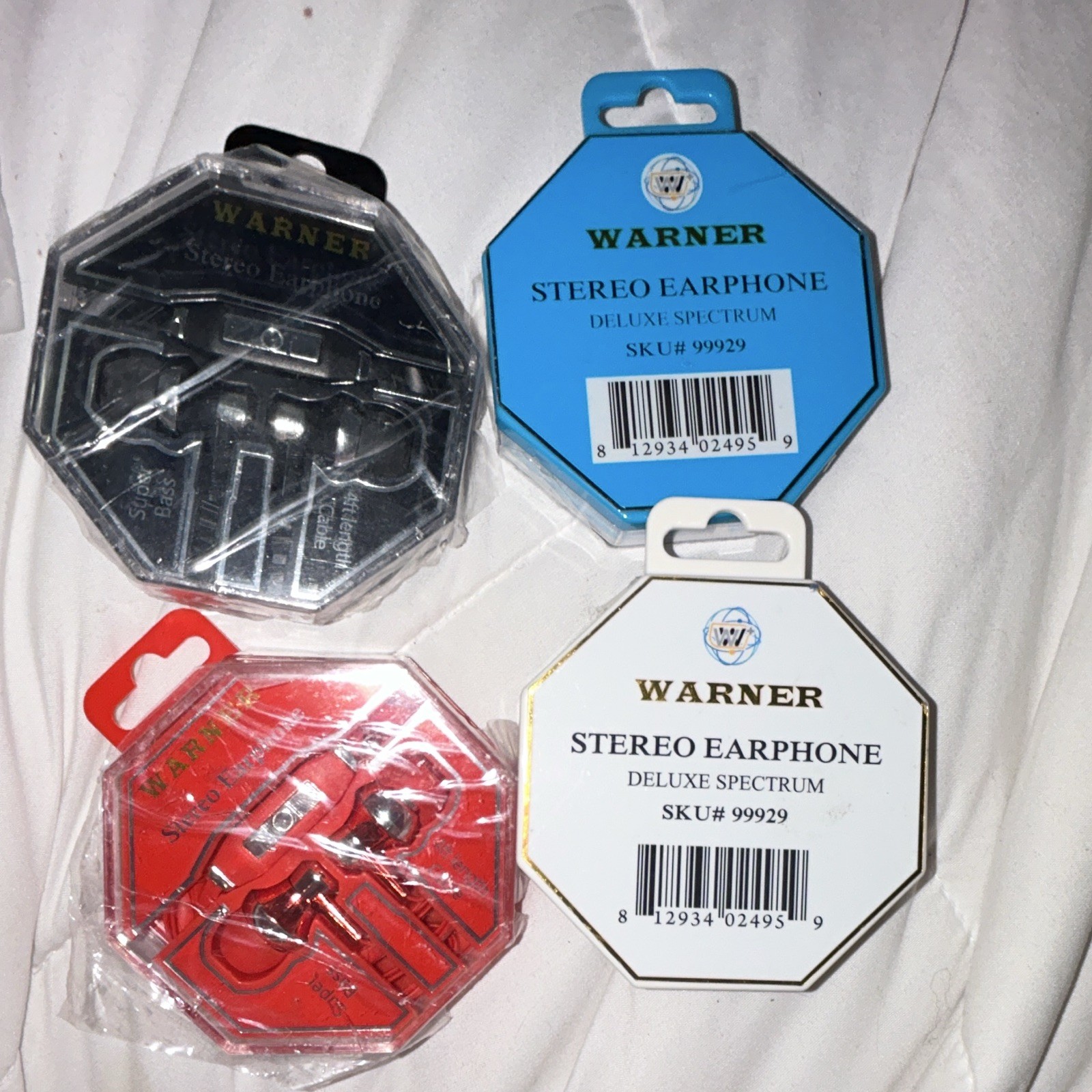 Warner Stereo Earphone Deluxe Spectrum Super Bass 4ft 3.5mm Black Blue Red White