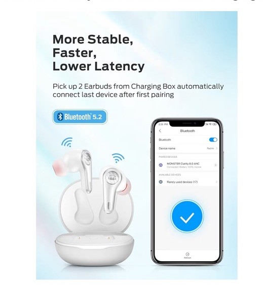 Monster Clarity 8.0 Hybrid Active Noise Cancelling Wireless Earbuds,