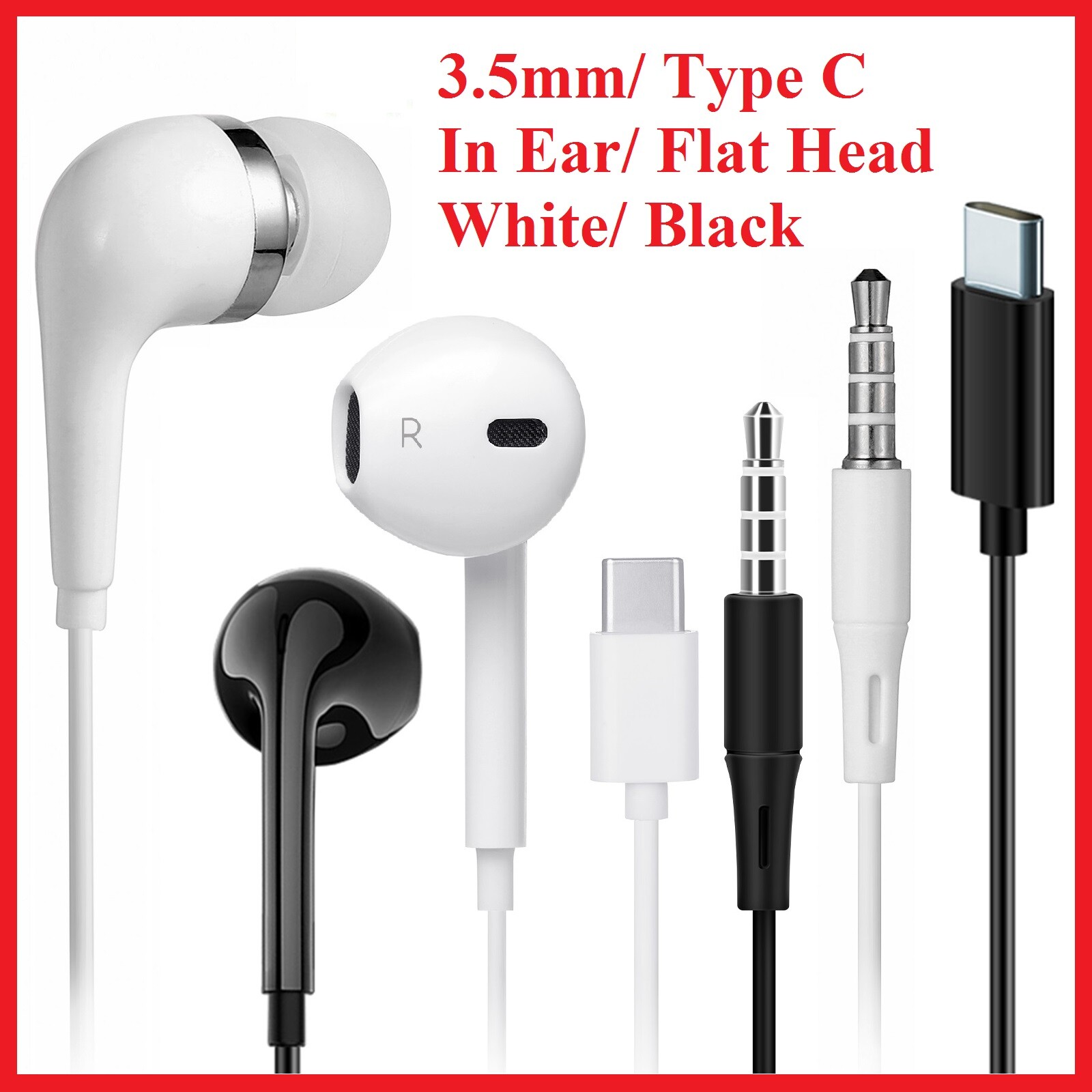 Universal 3.5mm/Type-c Wired Headphones In-ear/Flat Head W/mic For Samsung NEW
