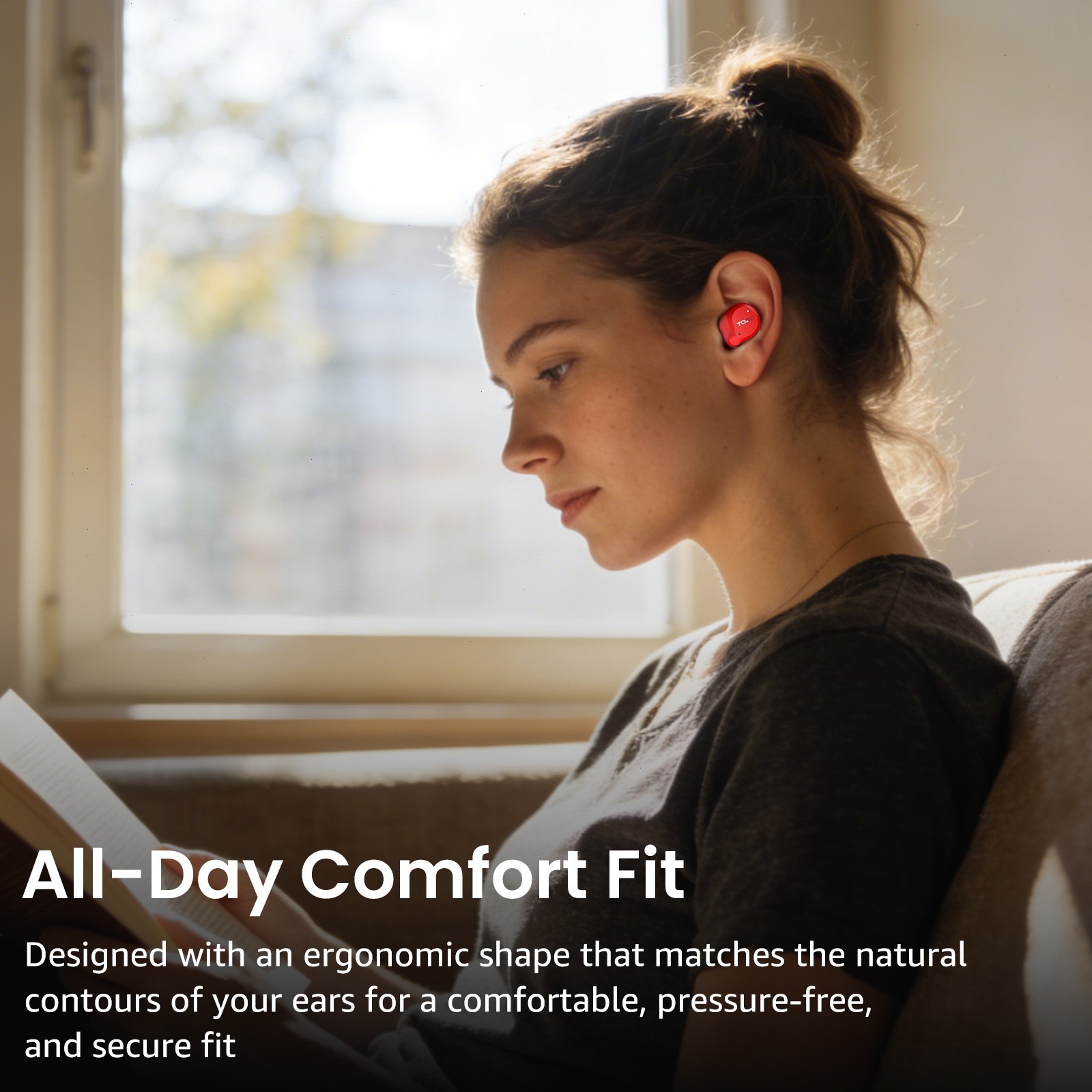 TOZO NC9 Hybrid Active Noise Cancelling Wireless Earbuds, Red | Refur