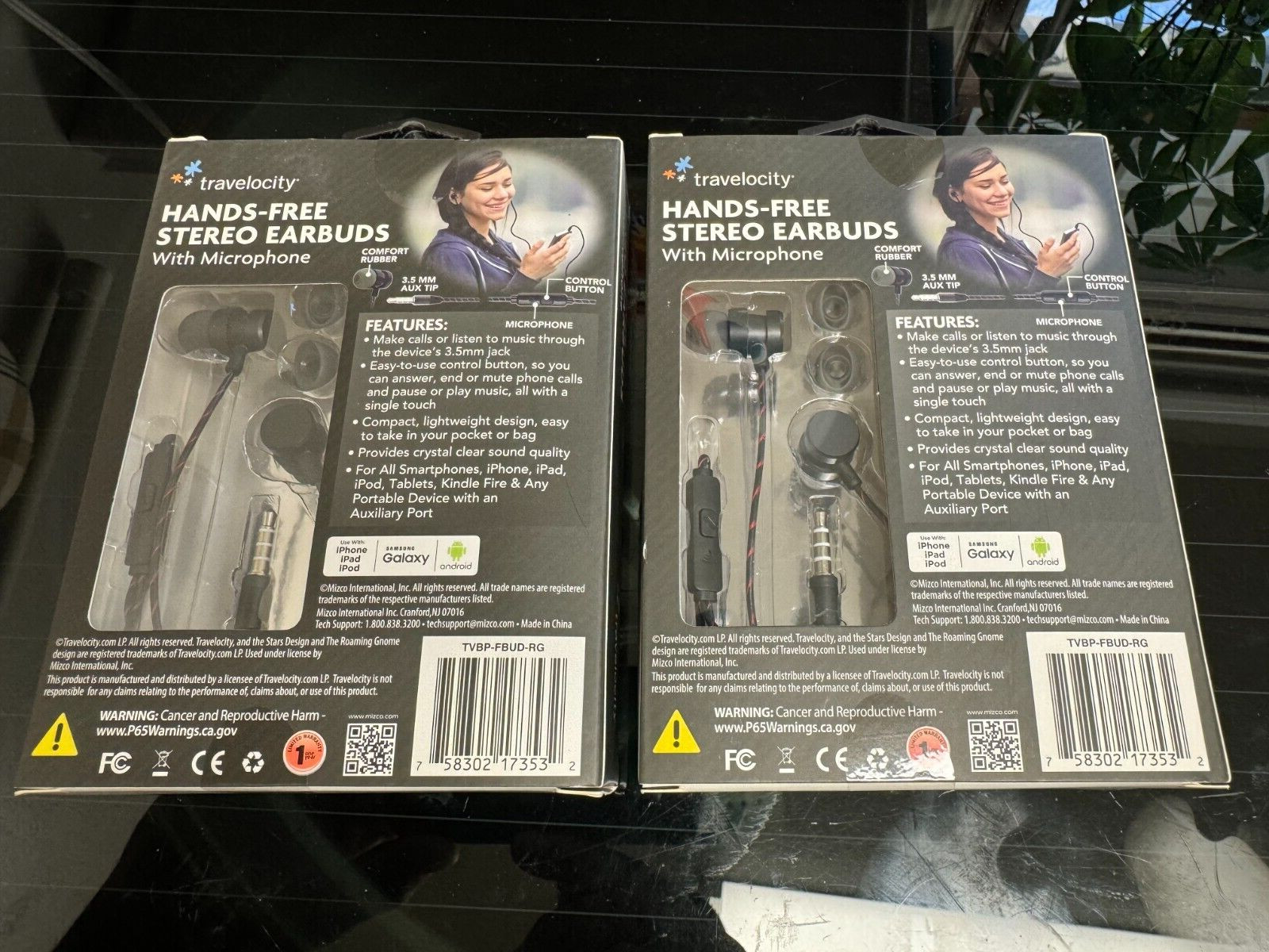 2 lot Travelocity Platinum Series Hands-Free Stereo Earbuds Microphone – Black